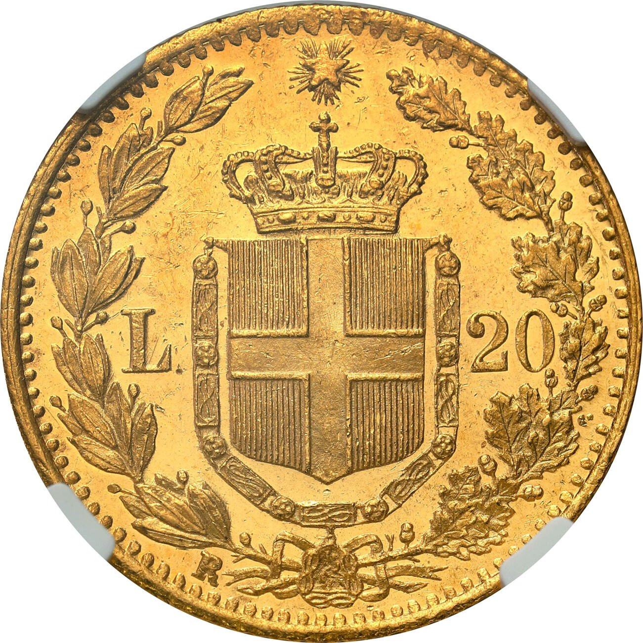 Włochy. Umberto I (1878–1900), 20 lirów 1882 R, Rzym NGC MS63