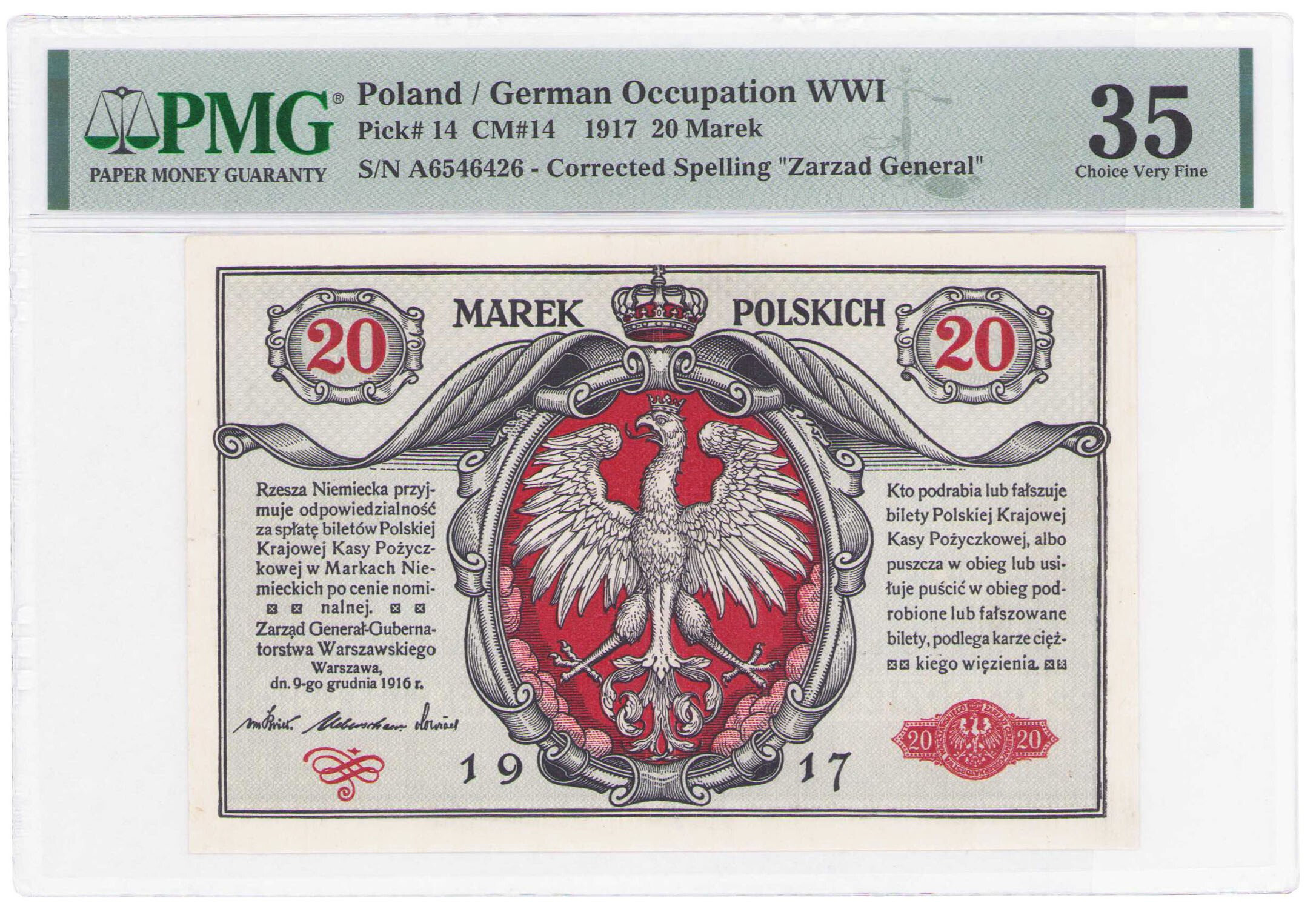 20 marek 1916 seria A, Generał, PMG 35 - RZADKOŚĆ R3