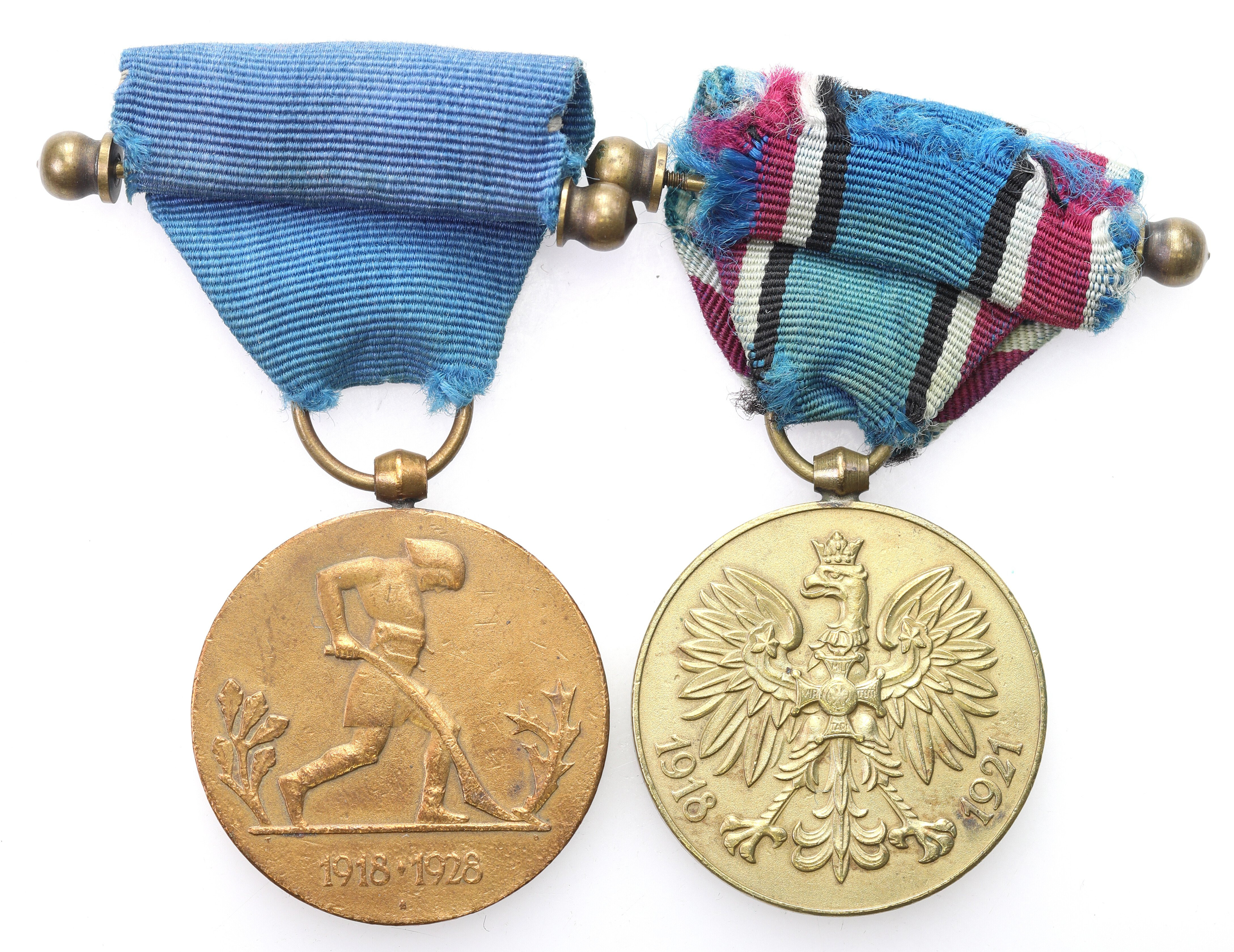 Medal Dziesięciolecia Odzyskanej Niepodległości 1928 i medal 1921 Polska Swemu Obrońcy