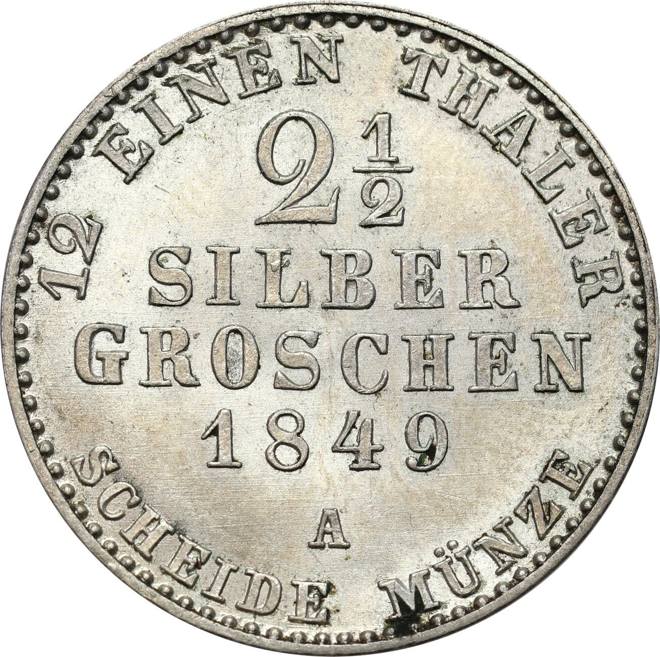 Niemcy, Prusy. Fryderyk Wilhelm IV (1840–1861). 2 1/2 grosza (1/12 talara) 1849 A, Berlin – PIĘKNIE