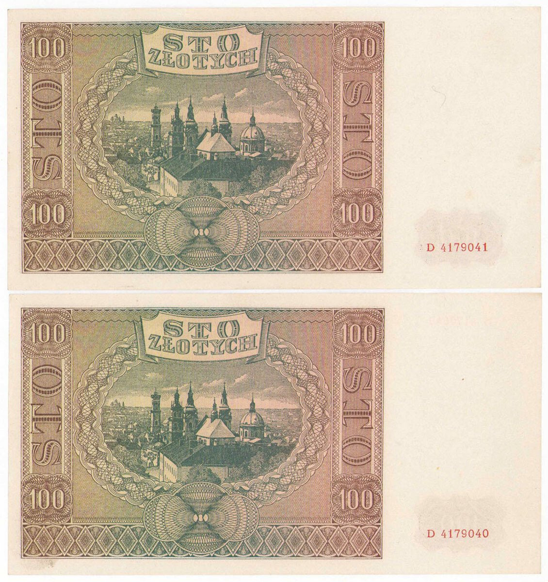100 złotych 1941 seria D - KOLEJNE NUMERY