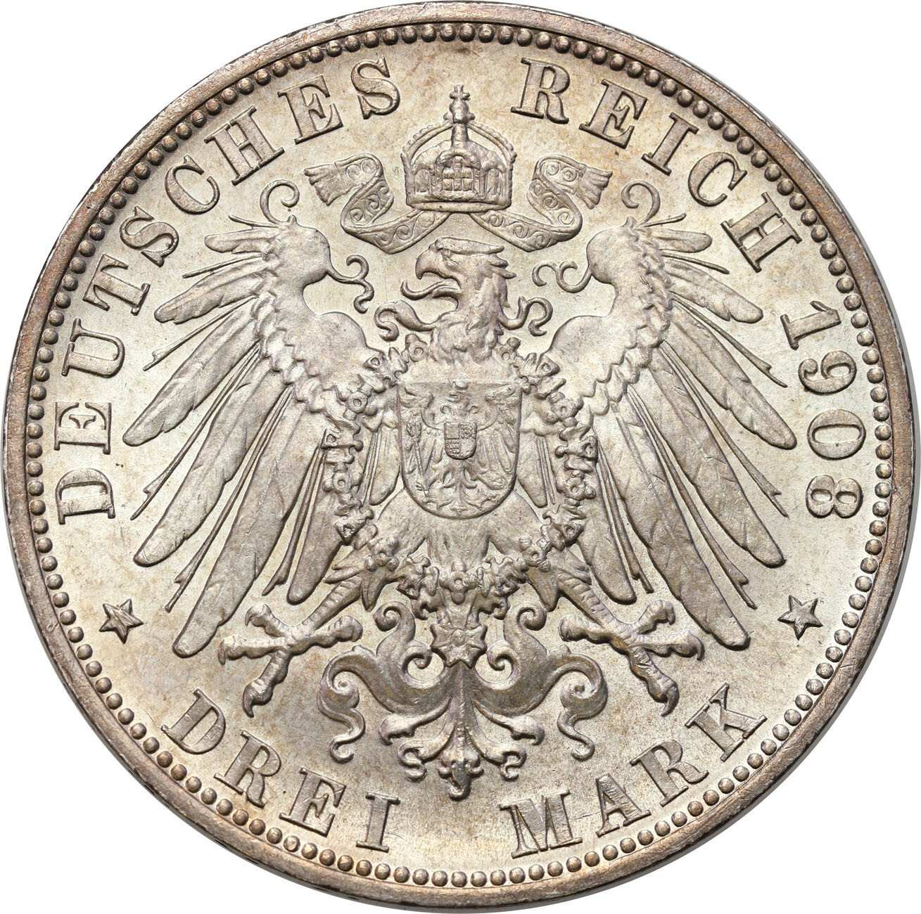Niemcy, Saksonia-Meiningen - Jerzy II (1866–1914), 3 marki 1908 D, Monachium - RZADKIE i PIĘKNE