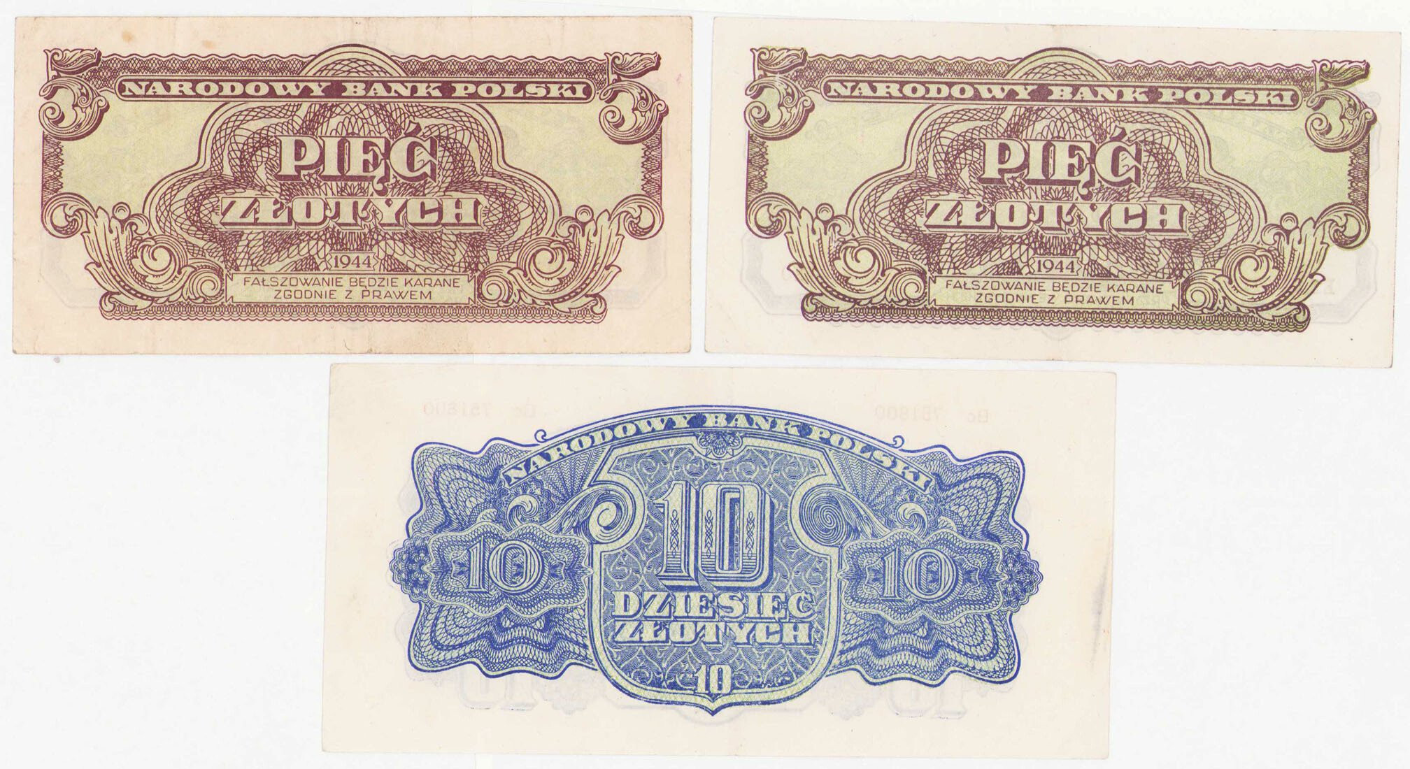 5 - 10 złotych 1944, zestaw 2 banknotów