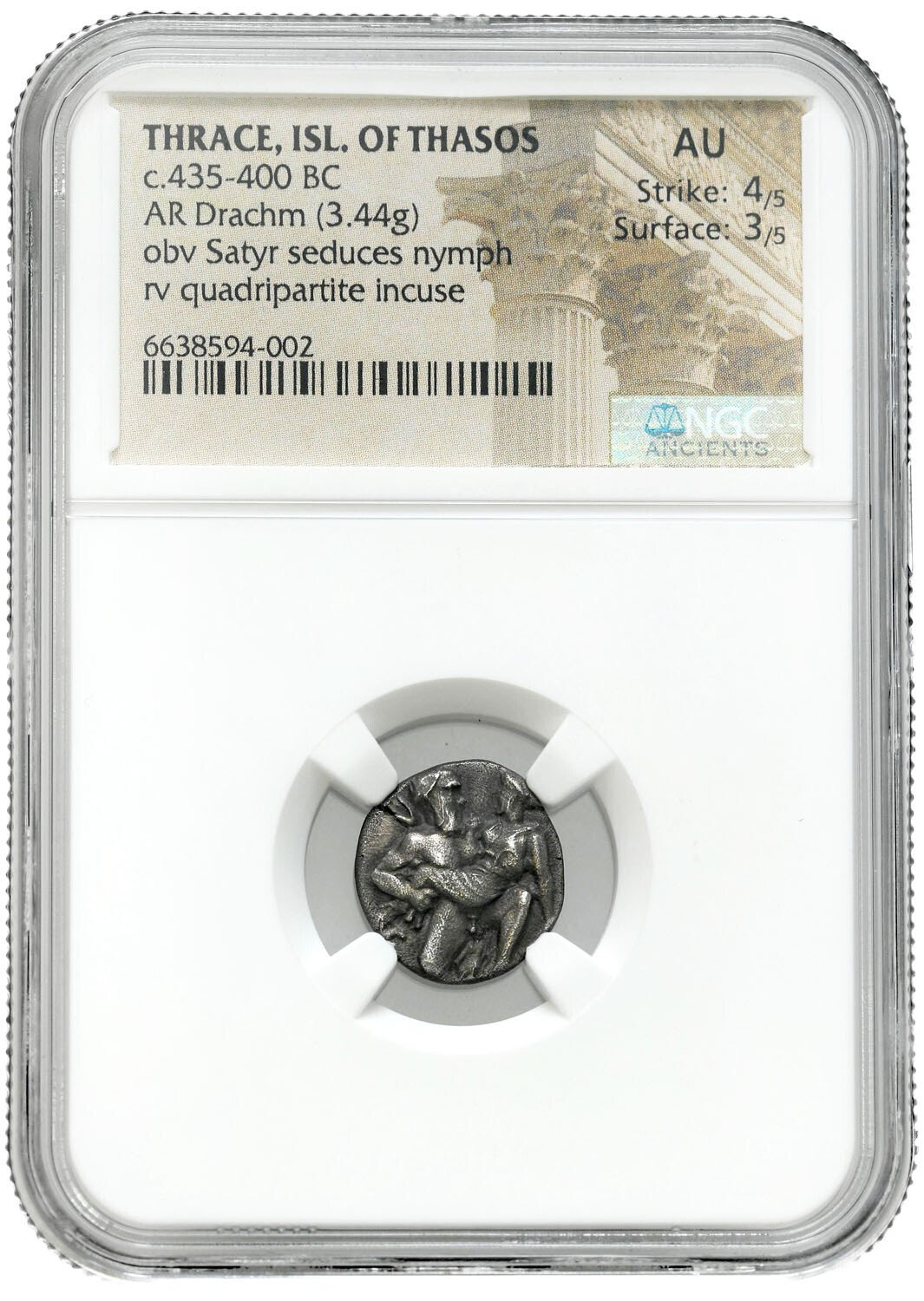 Grecja, Tracja. Drachma, około 435 – 400 p.n.e., Tazos NGC AU 4/5, 3/5