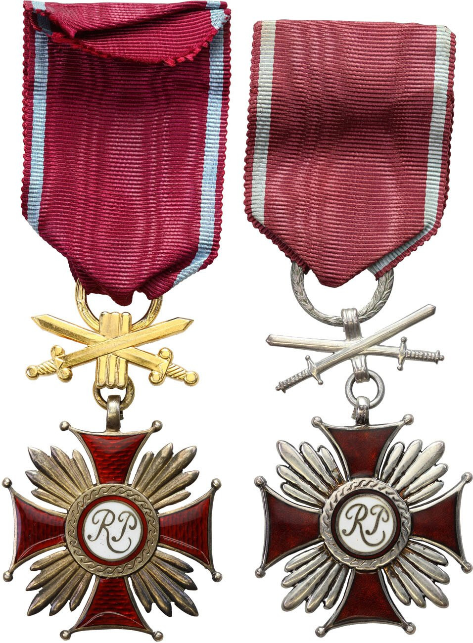 Srebrny i złoty SPINK & SON – LONDON Krzyż Zasługi z mieczami,  zestaw 2 sztuk 