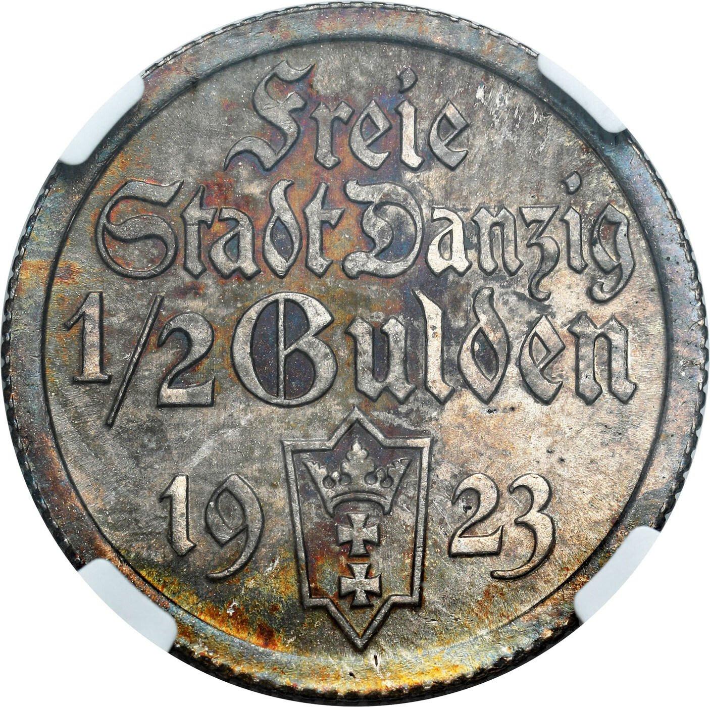 Wolne Miasto Gdańsk. 1/2 guldena 1923 NGC MS63 – PIĘKNE