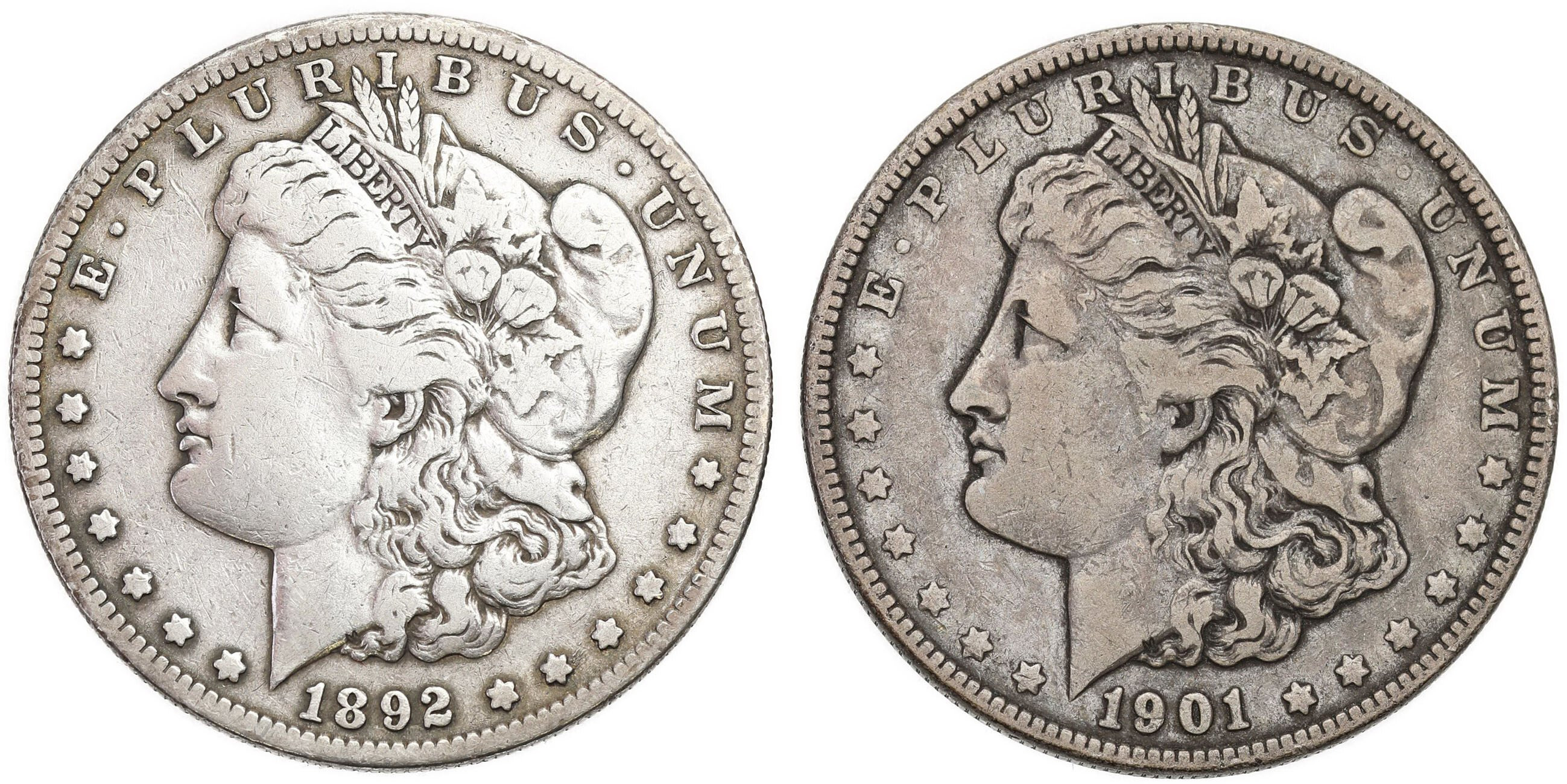 USA, Liberty 1 Dolar 1892 San Francisco + 1901 Filadelfia – zestaw 2 sztuk