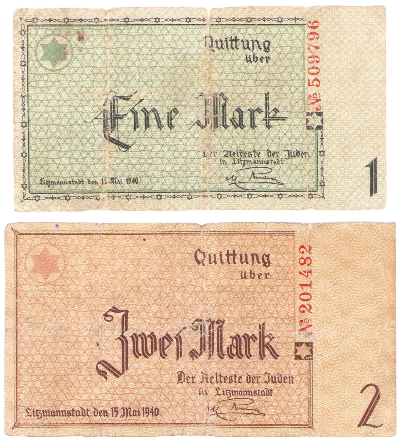 Getto Łódź. 1-2 marki 1940 - RZADKIE
