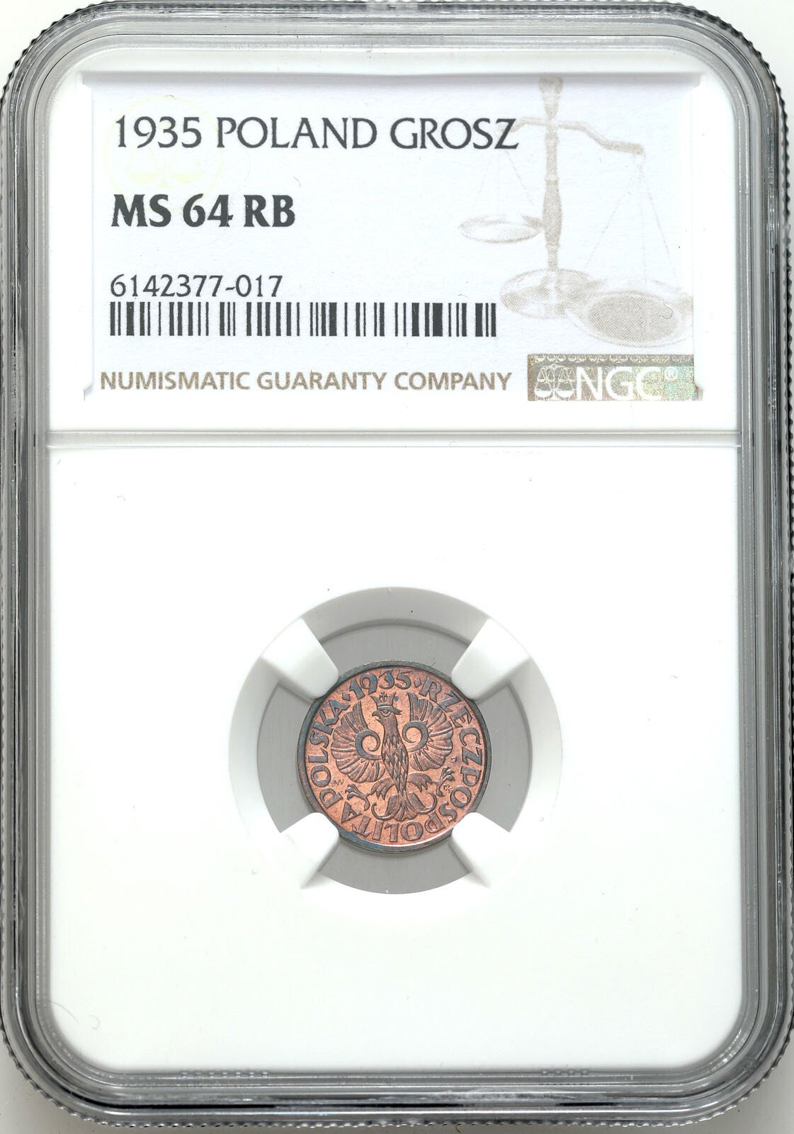 II RP. 1 grosz 1935 NGC MS64 RB - PIĘKNE