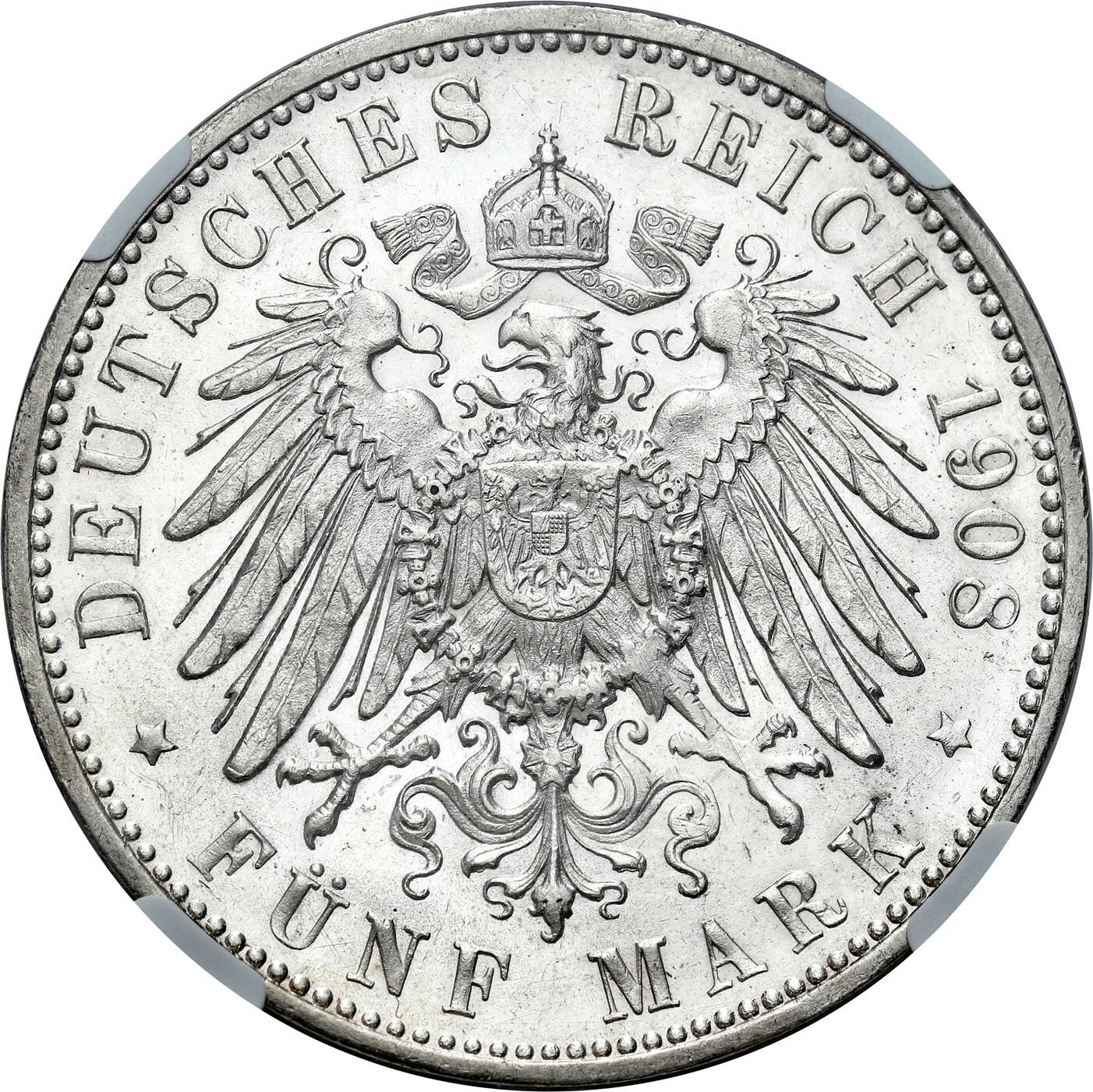 Niemcy, Wirtembergia. 5 marek 1908 F, Stuttgart NGC UNC – PIĘKNE