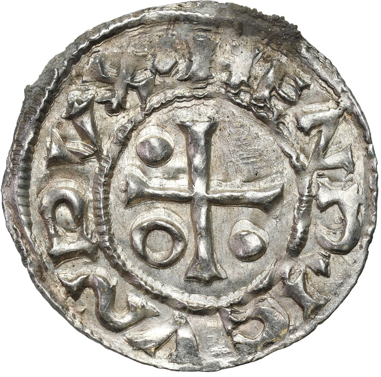 Niemcy, Bawaria, Ratyzbona. Henryk II Kłótnik II - drugie panowanie (985–995). Denar - PIĘKNY