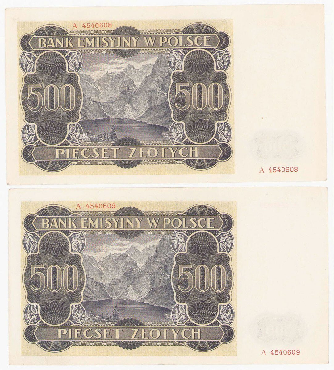 500 złotych 1940 - seria A, KOLEJNE NUMERY, 2 sztuk