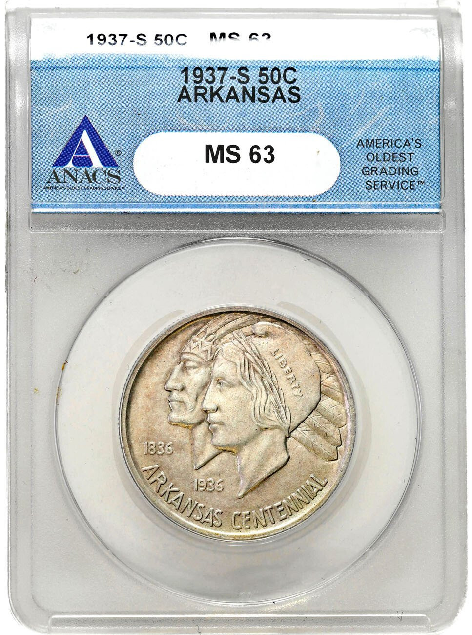 USA. 1/2 dolara (50 centów) 1937 - Arkansas, San Francisco ANACS MS63 – PIĘKNE