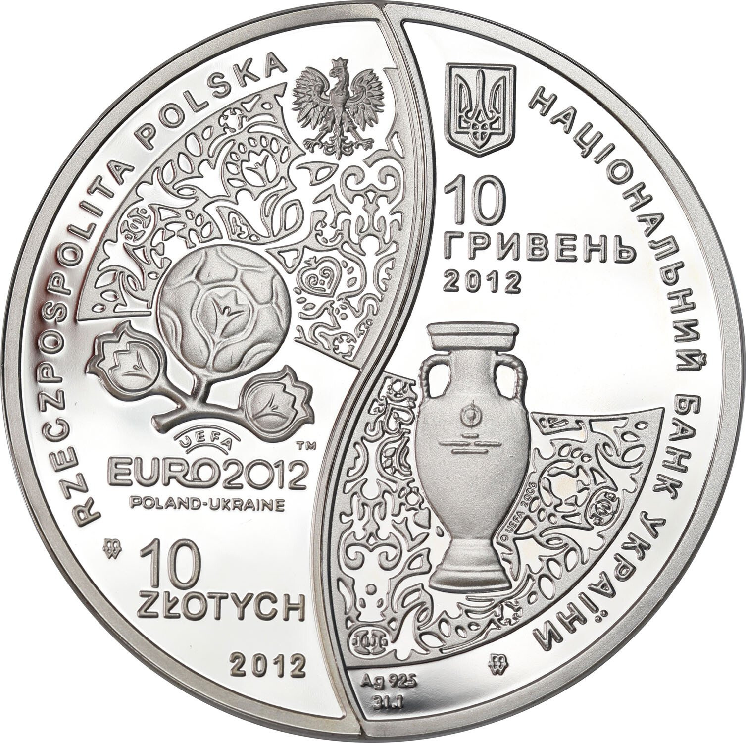 III RP. 10 złotych + 10 hrywien EURO 2012 - wersja Polska