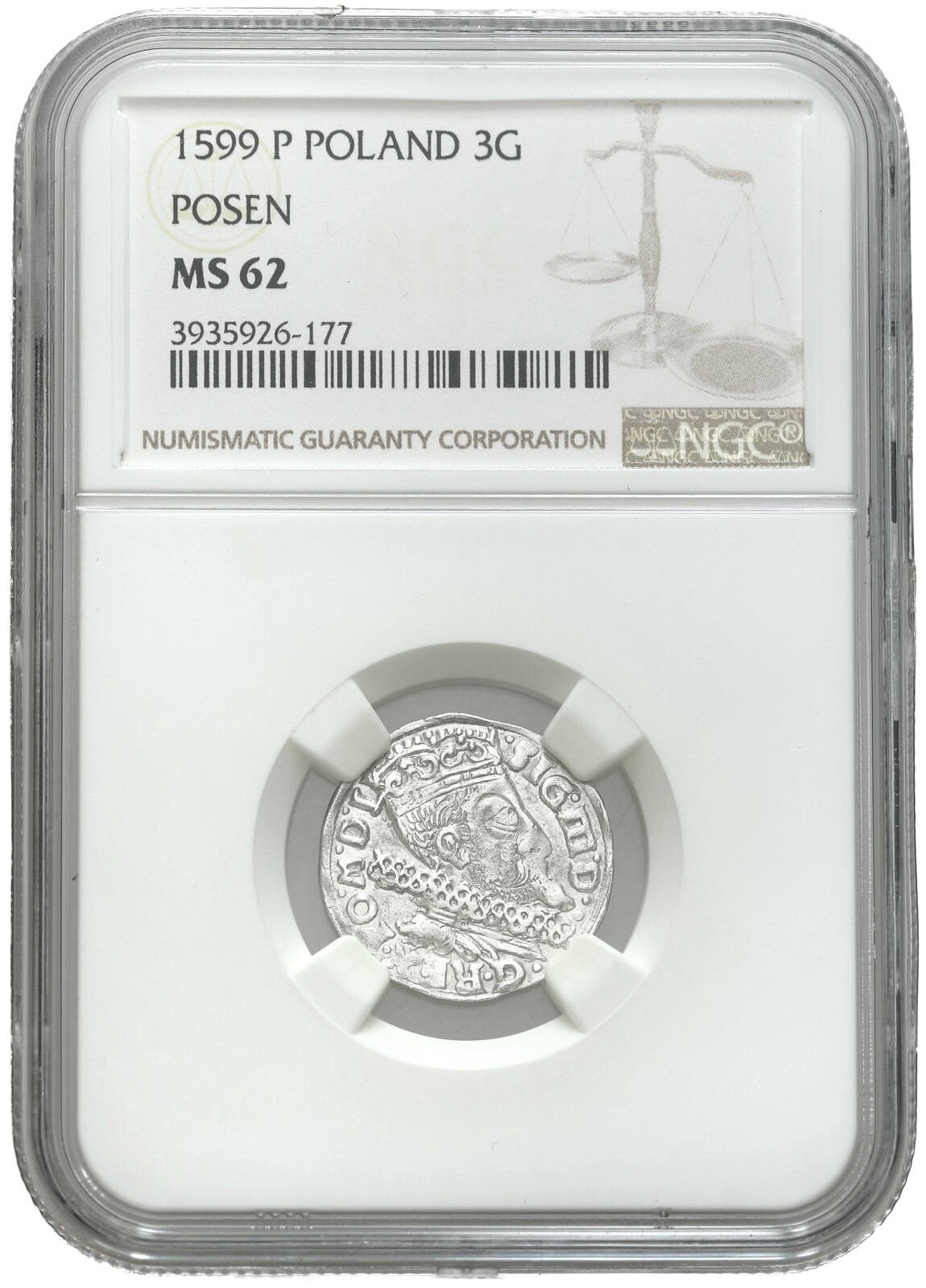 Zygmunt lll Waza. Trojak (3 grosze) 1599, Bydgoszcz NGC MS62