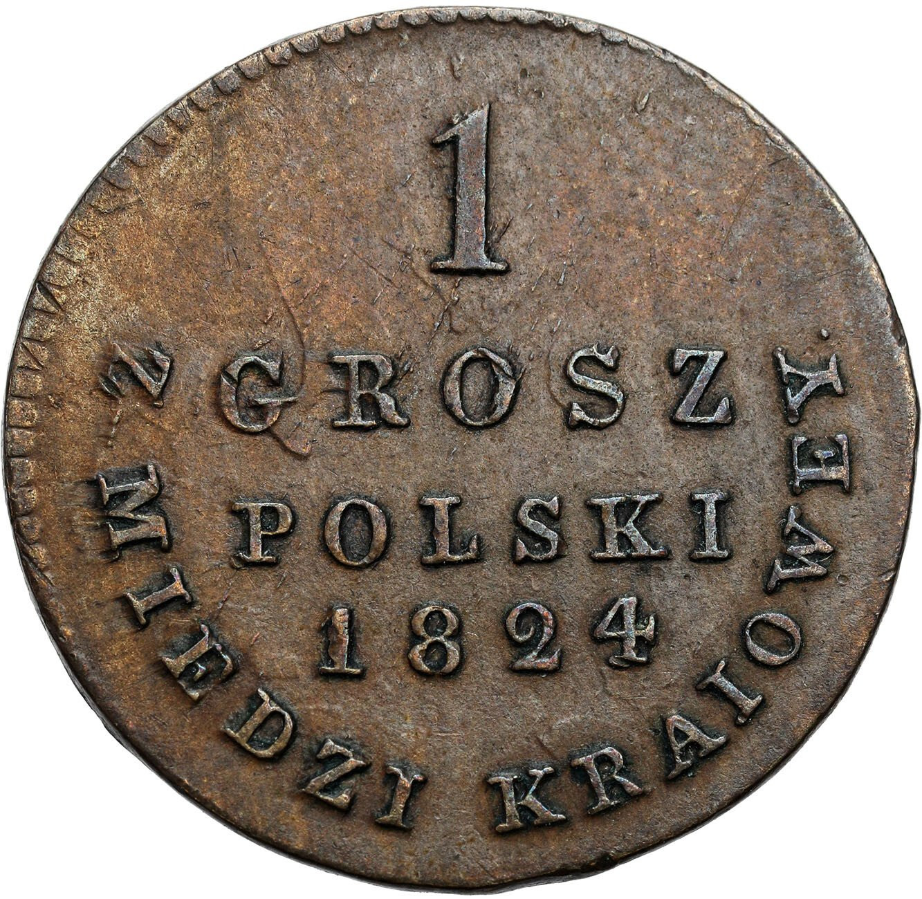Polska XIX w./Rosja. Aleksander I. Grosz Polski z MIEDZI KRAIOWEY 1824 IB, Warszawa