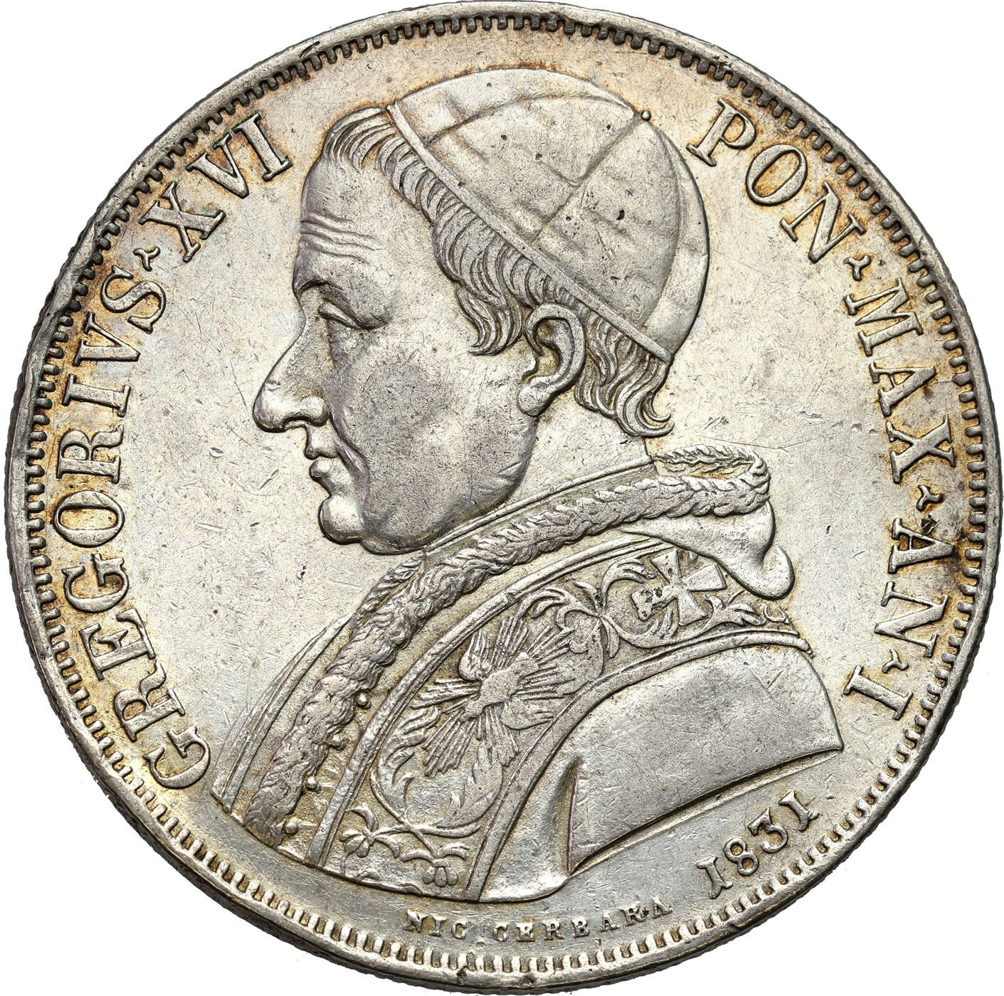Watykan. Grzegorz XVI. Scudo 1831 B, Bolonia