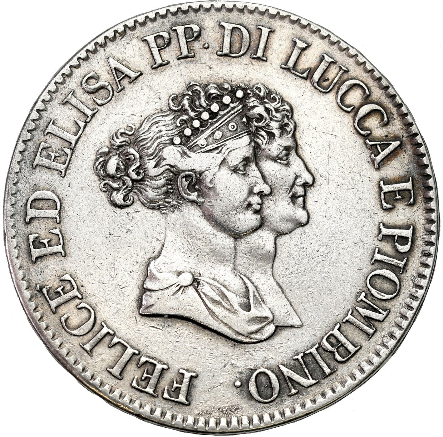 Włochy. Feliks Baiocchi i Eliza Bonaparte (1805-1814). 5 franchi 1805, Florencja – RZADKIE