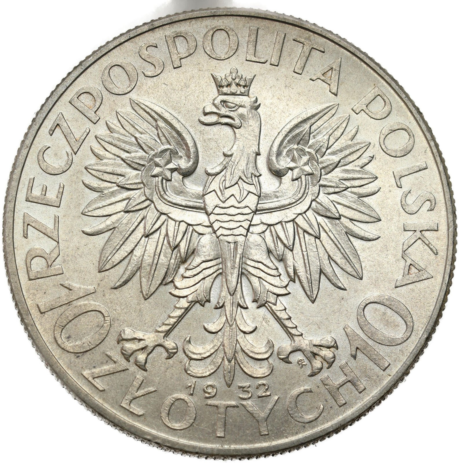 II RP. 10 złotych 1932 głowa kobiety (ze znakiem mennicy) - ŁADNE