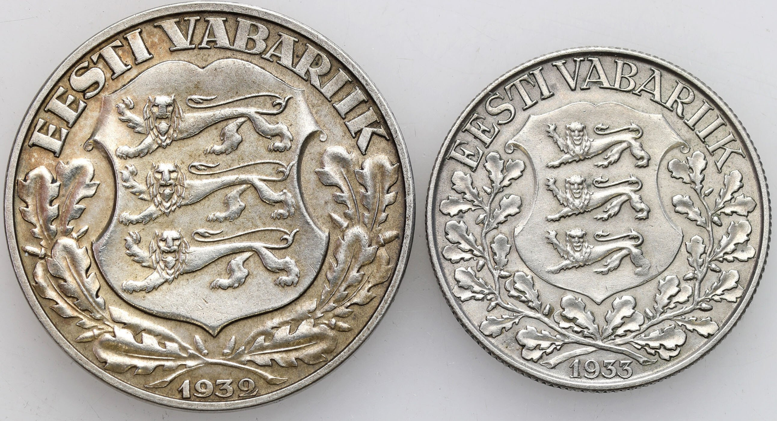 Estonia. Korona 1933 i 2 korony 1932, Tallinn
