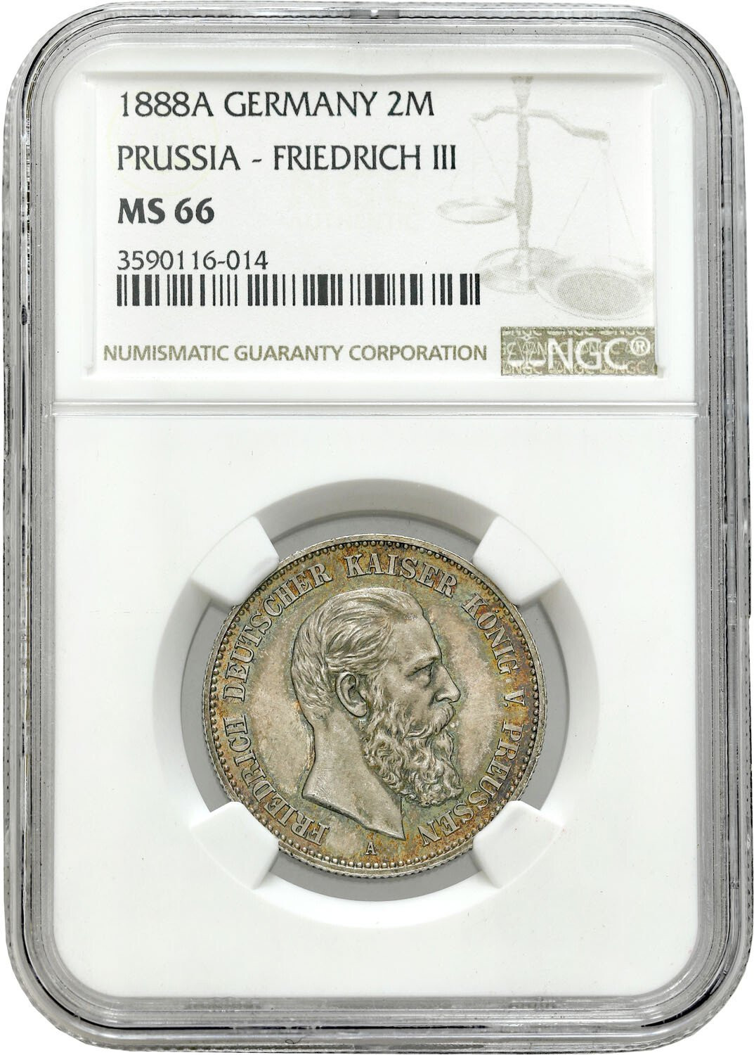 Niemcy, Prusy. Fryderyk III (1888). 2 marki 1888 A, Berlin NGC MS66 (2 MAX)- WYŚMIENITE