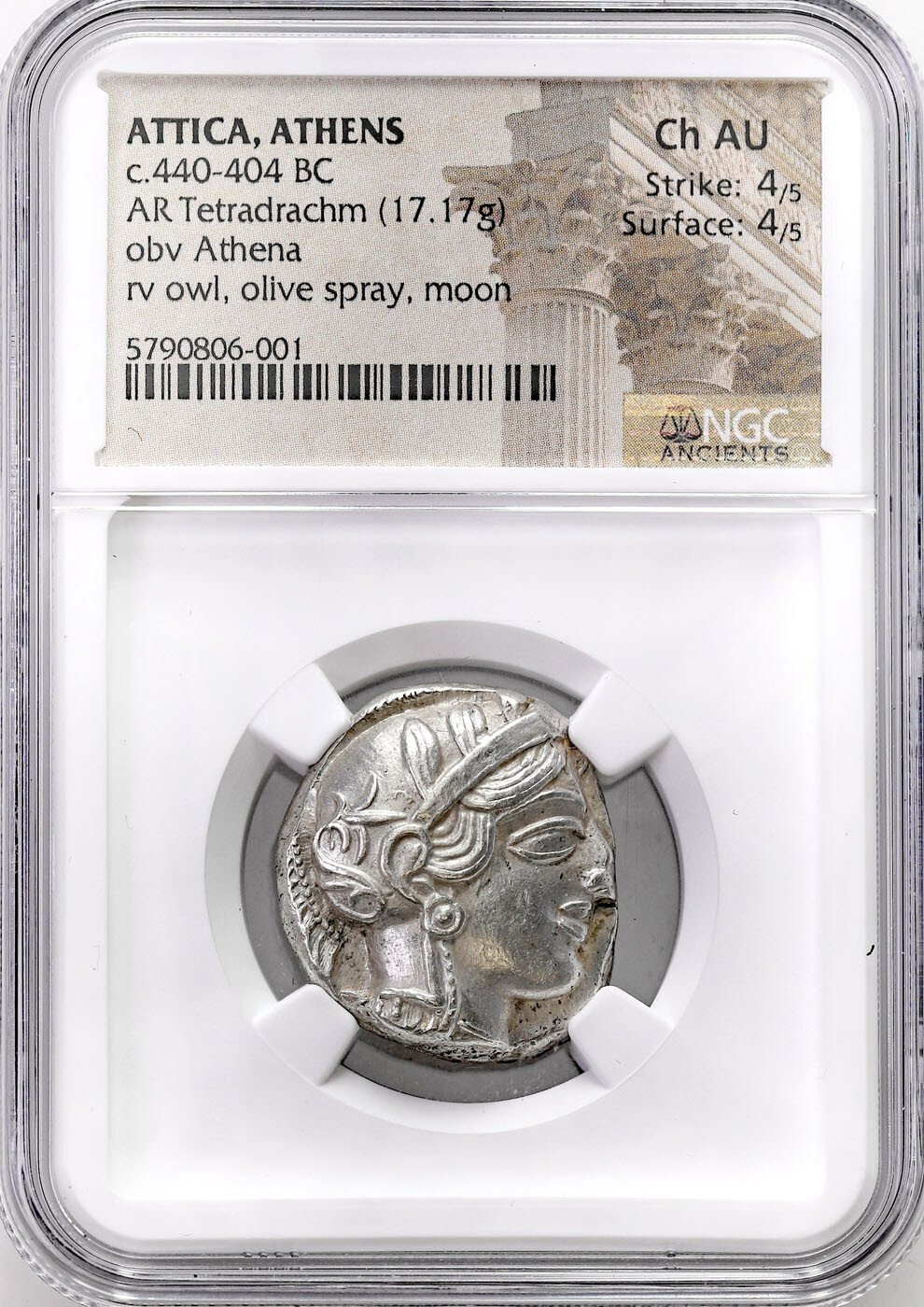 Grecja, Tetradrachma SOWA 440 – 404 p.n.e. Ateny – NGC Ch AU - WYŚMIENITA
