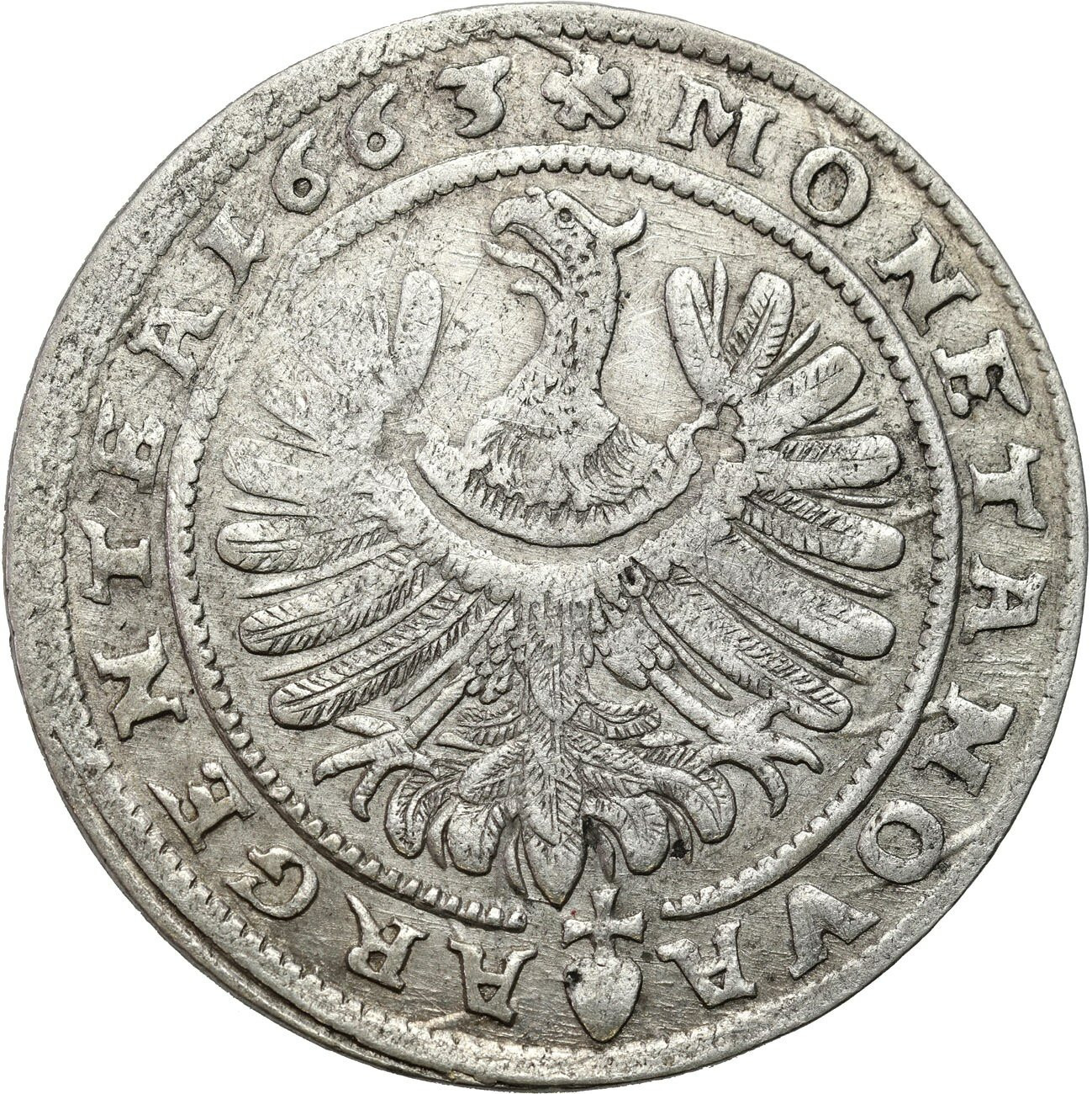 Śląsk, Księstwo Legnicko-Brzesko-Wołowskie. Ludwik IV Legnicki (1653-1663). 15 krajcarów 1663, Brzeg
