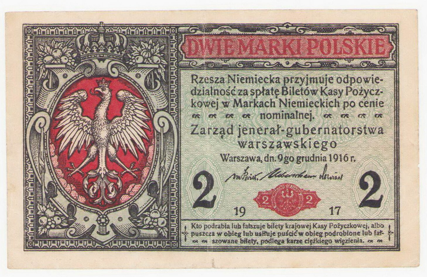 2 marki polskie 1916 seria A - jenerał – RZADKI