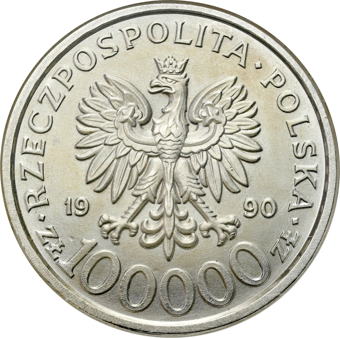 III RP.  100.000 złotych 1990 Solidarność typ B PCG MS70 – RZADSZE