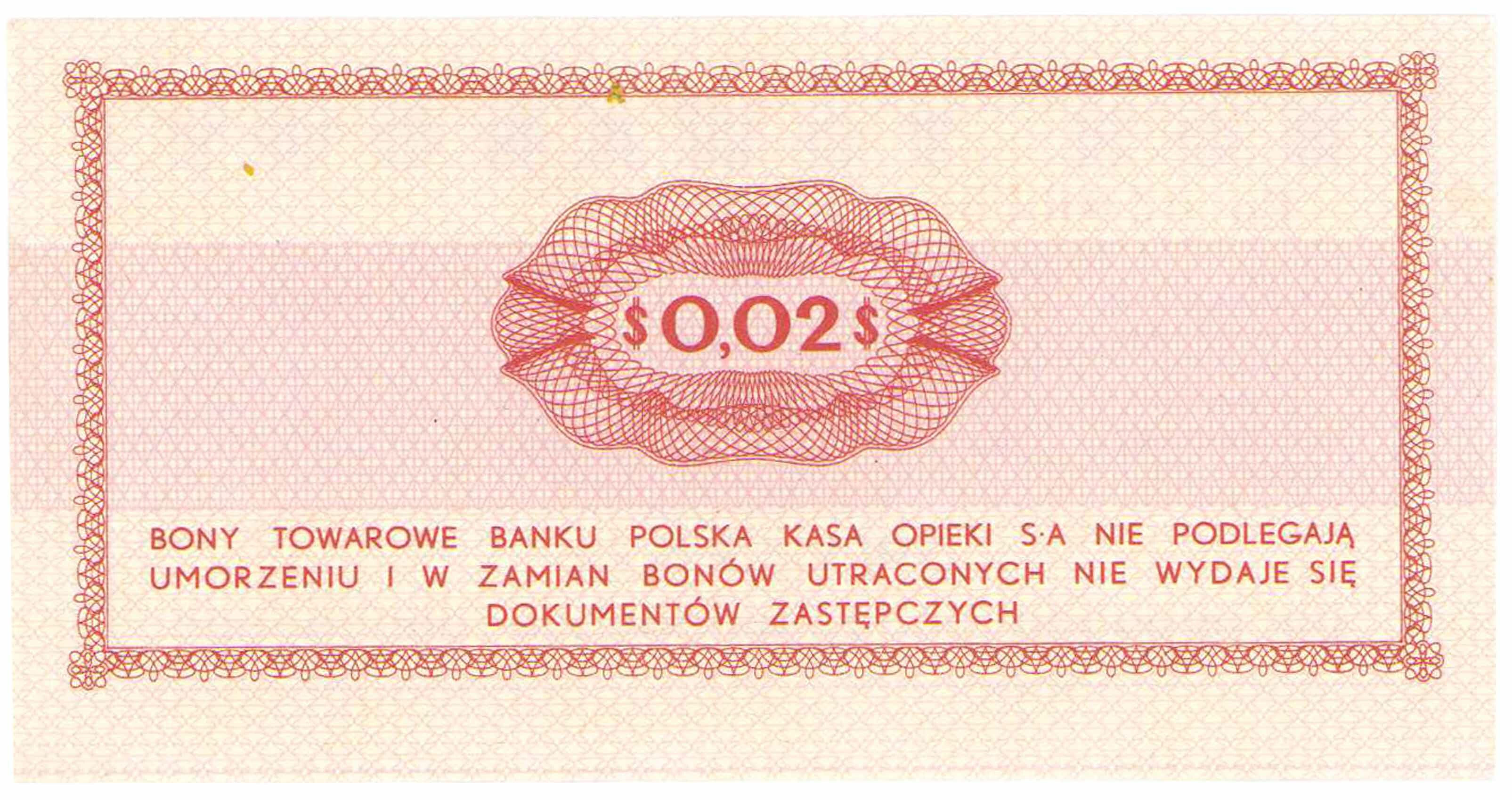 Bon towarowy PEKAO na 2 centy 1969 seria Eo - PIĘKNE