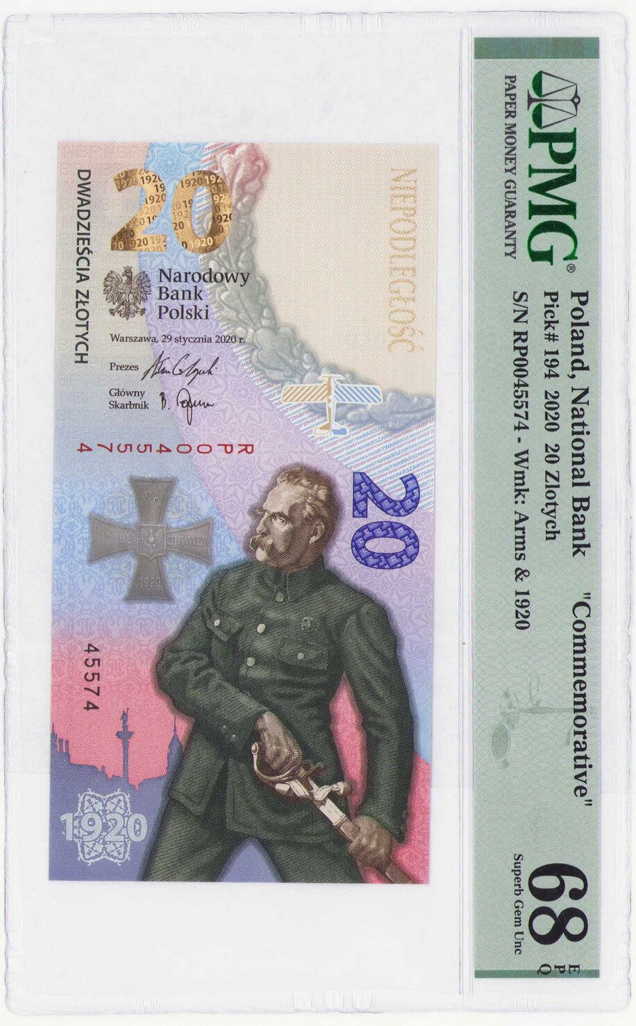 20 złotych 2020 Bitwa Warszawska Piłsudski, PMG 68 EPQ