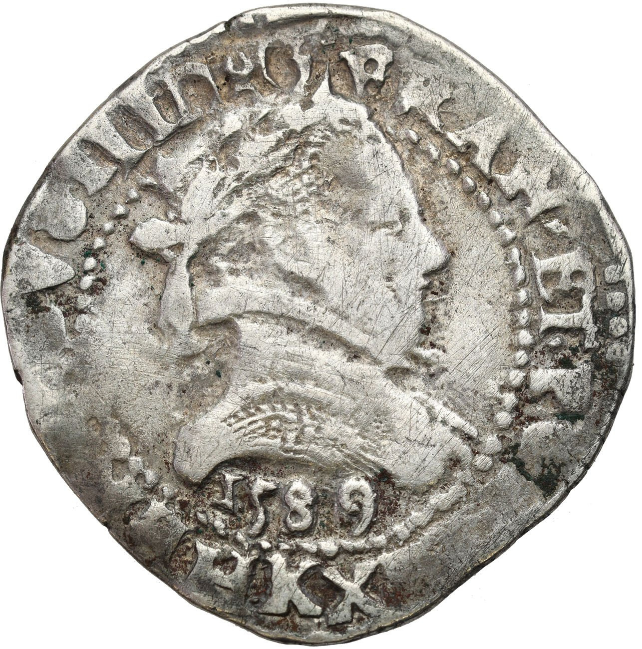 Henryk Walezy (1573–1575–1589). 1/2 franka 1589 K, Bordeaux