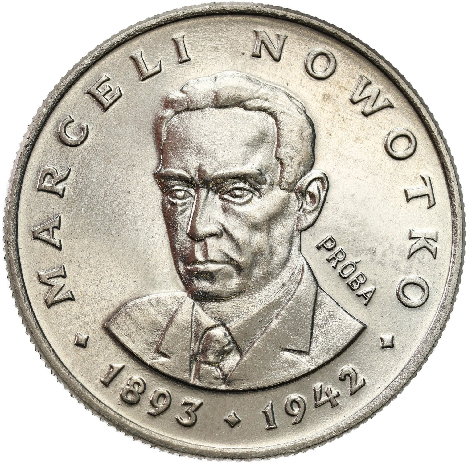 PRL. PRÓBA Nikiel 20 złotych 1974 - Marceli Nowotko