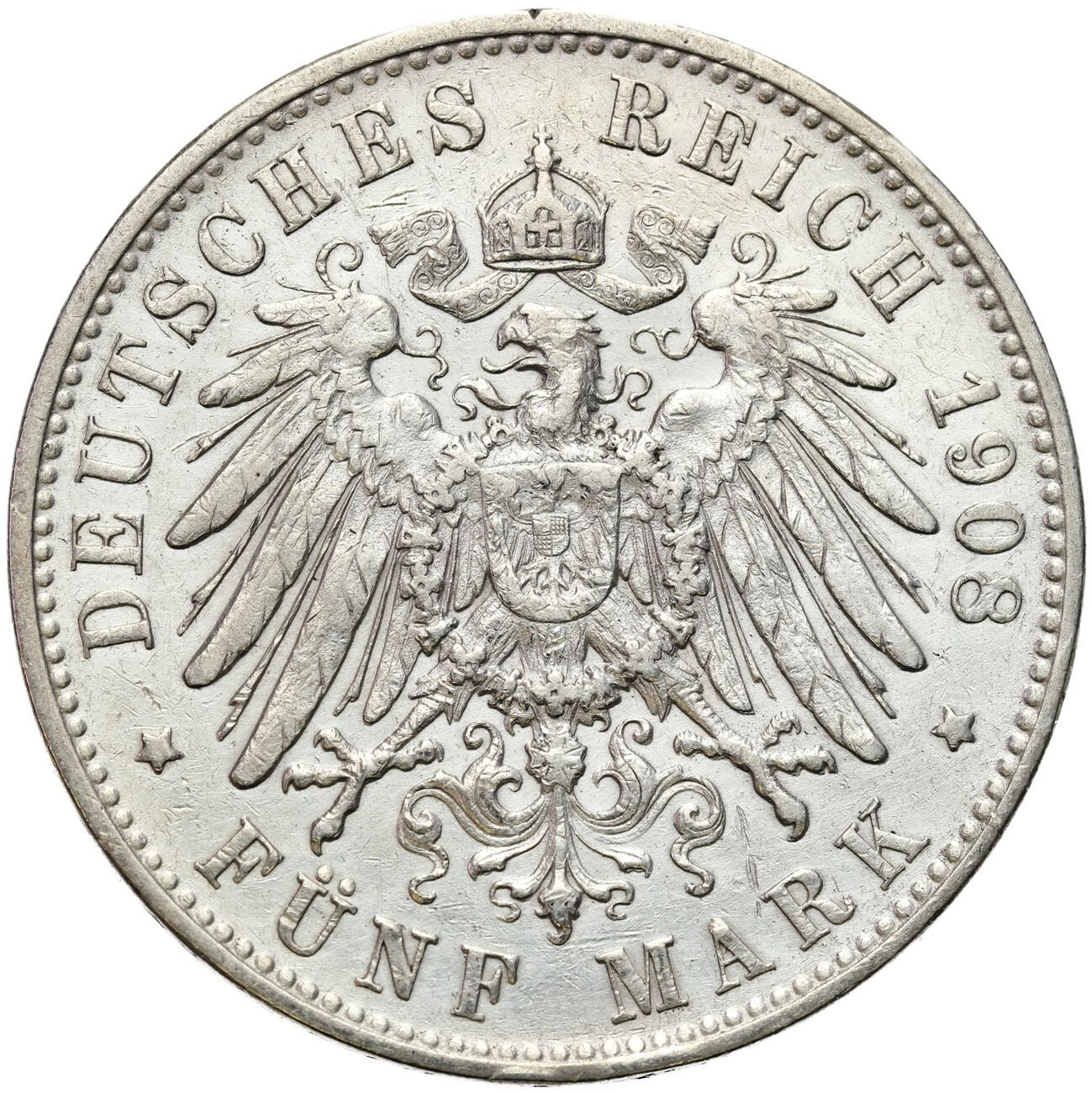 Niemcy, Wirtembergia. Wilhelm II (1891–1918). 5 marek 1908 F, Stuttgart