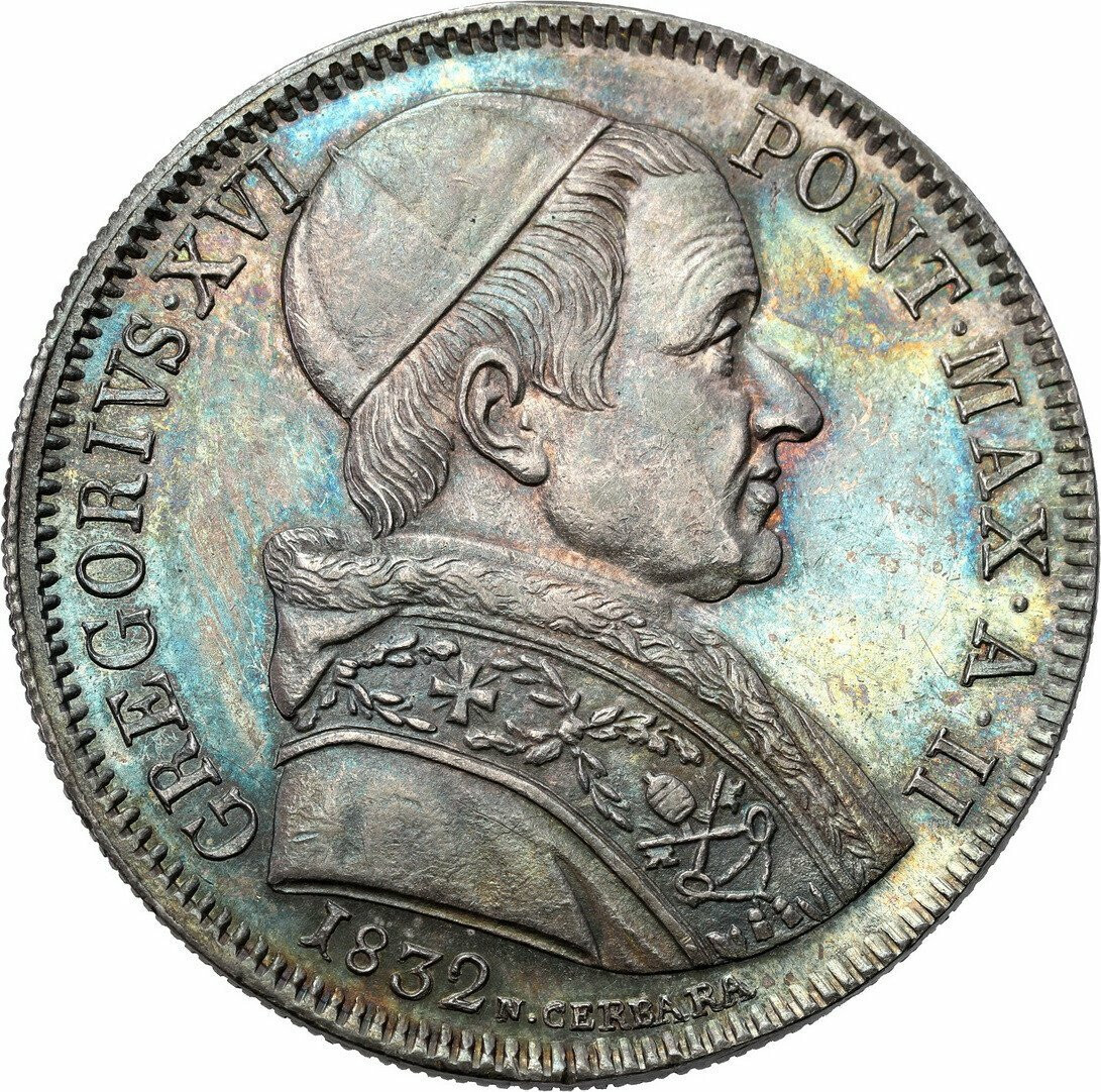 Włochy, Watykan. Gregorio XVI (1831-1846). 50 Baiocchi 1832 B, Bologna 1832 – BARDZO ŁADNE