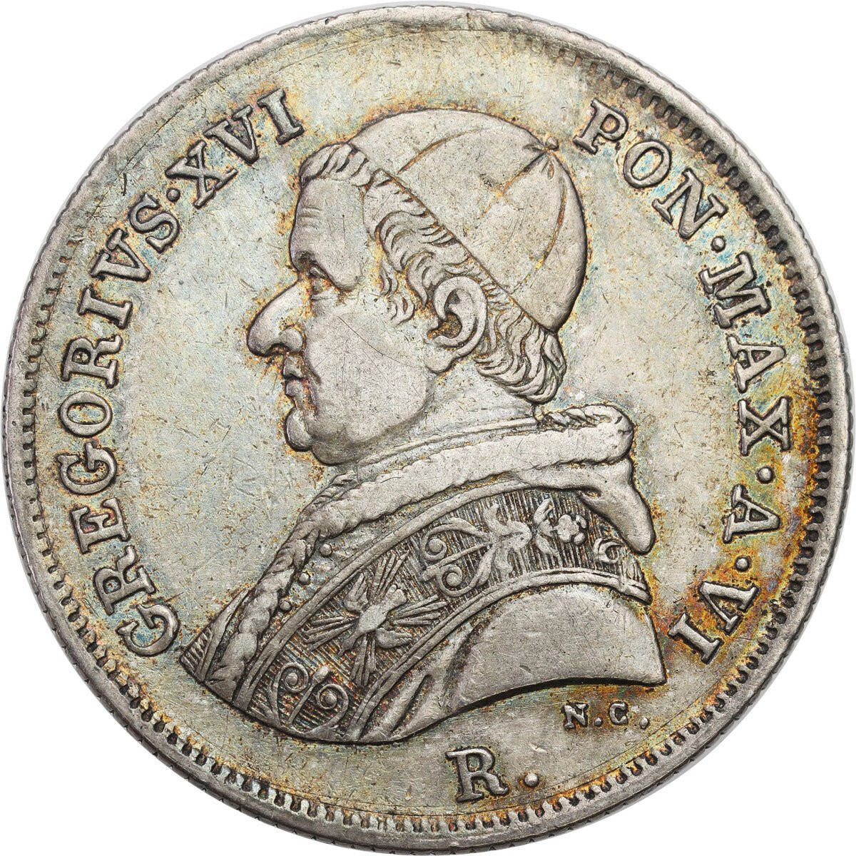 Włochy, Watykan. Gregorio XVI (1831–1846). 30 baiocchi, 1836 R, Rzym
