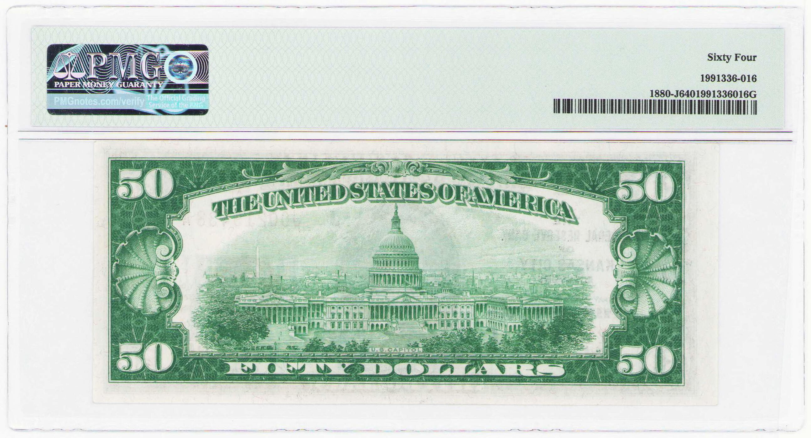 USA. National Bank Notes - New York - The Federal Reserve Bank of New York. 50 dolarów 1929 seria B, PMG 64