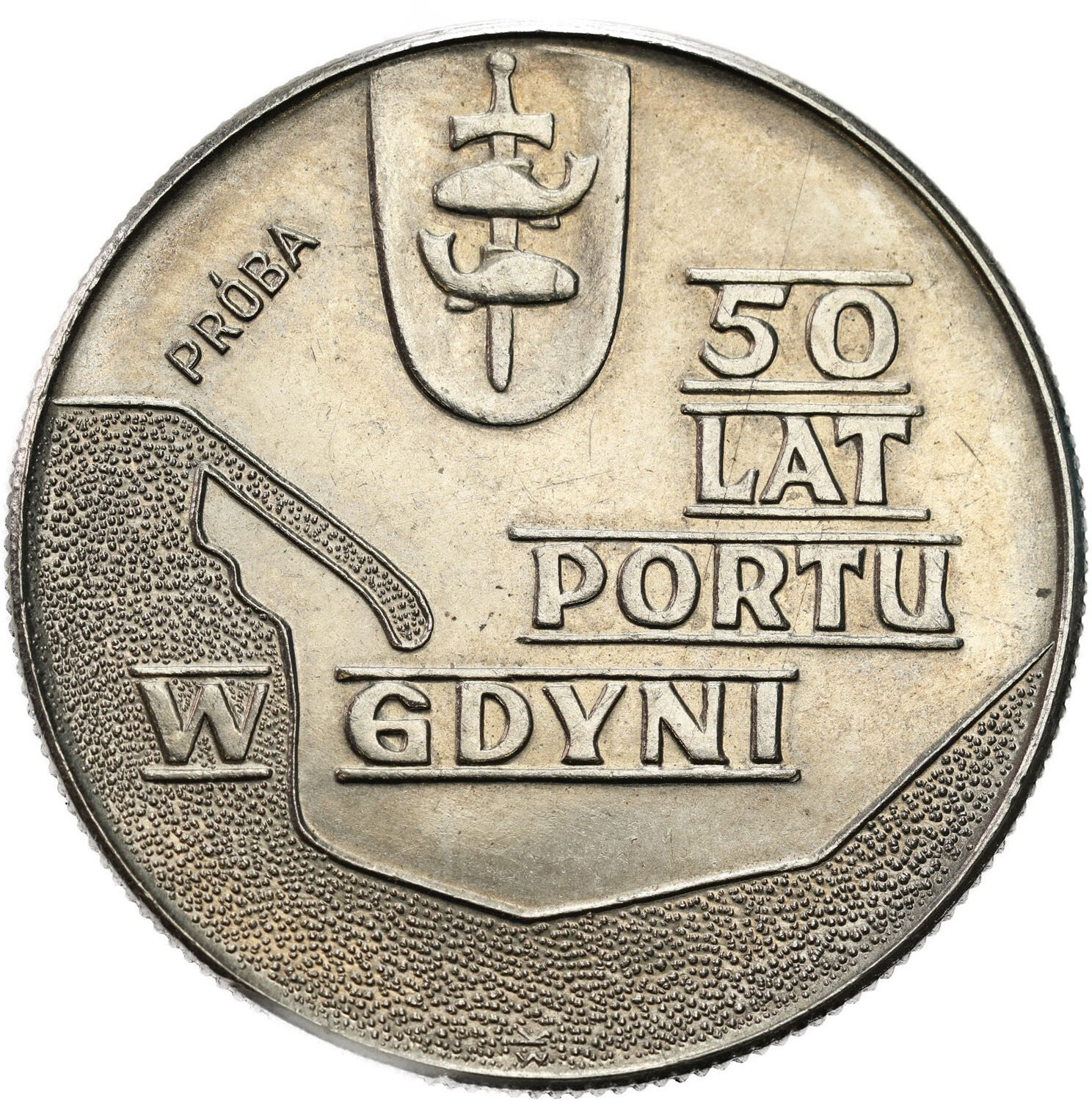 PRL. PRÓBA Nikiel 10 złotych 1972 - 50 lat portu w Gdyni