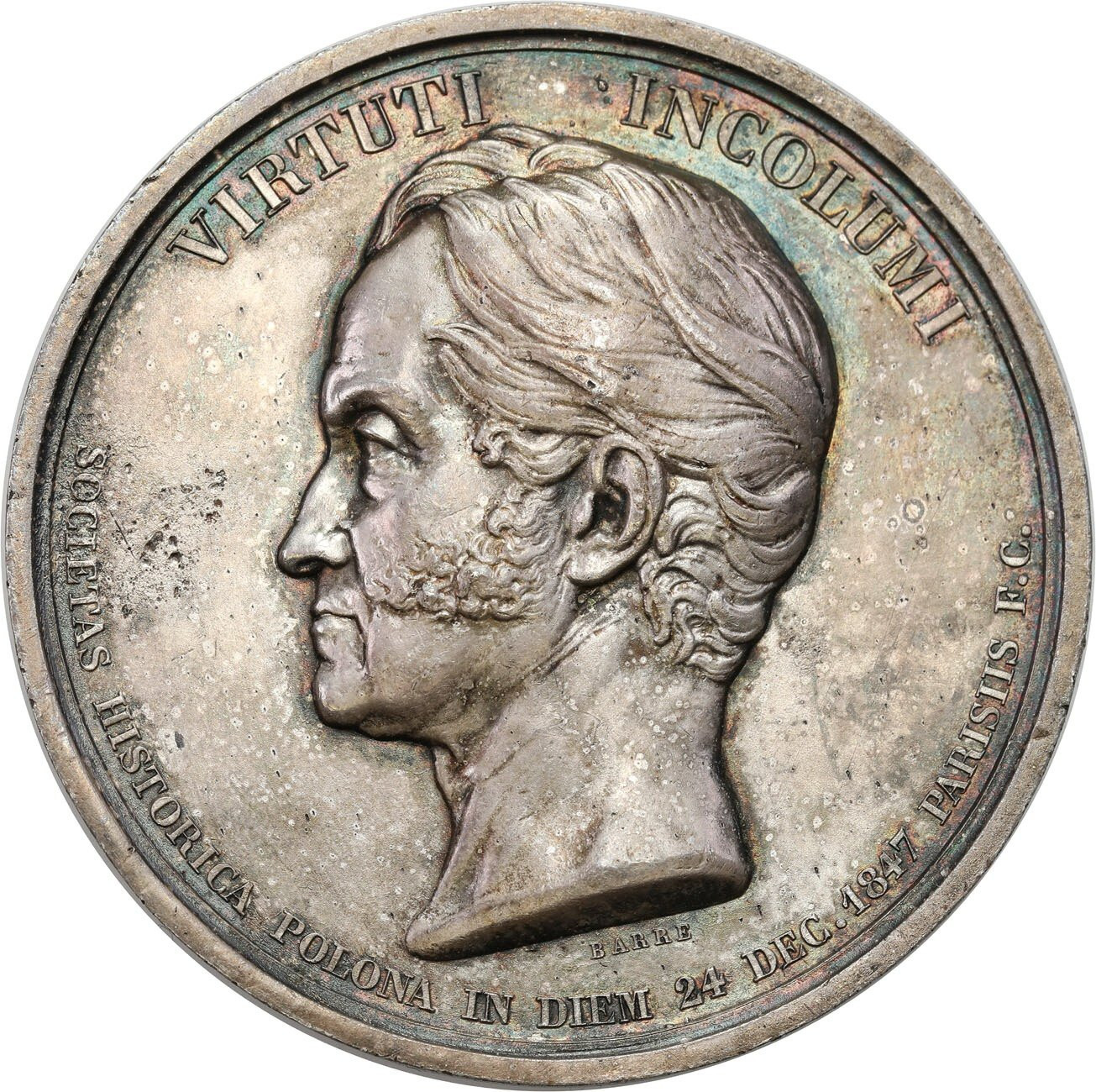 Polska. Adam książę Czartoryski medal 1847, Barre , Paryż - późniejsze wykonanie