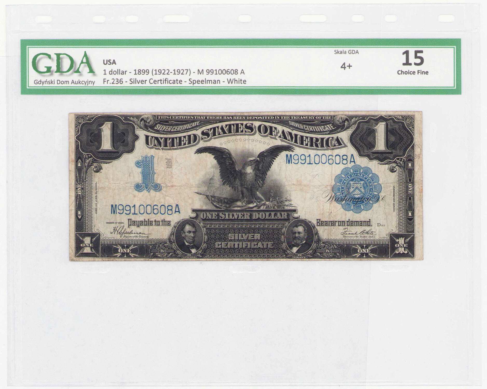 USA. 1 dolar 1899 Silver Certificate, GDA 15 - RZADKIE
