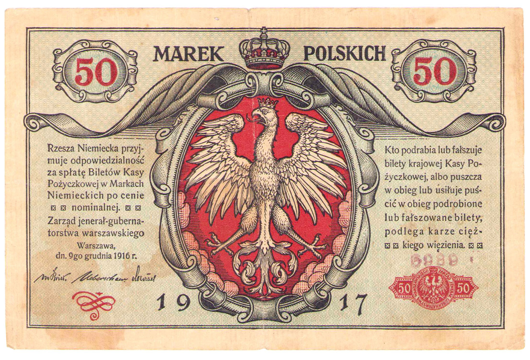 50 marek polskich 1916 seria A - Biletów, jenerał