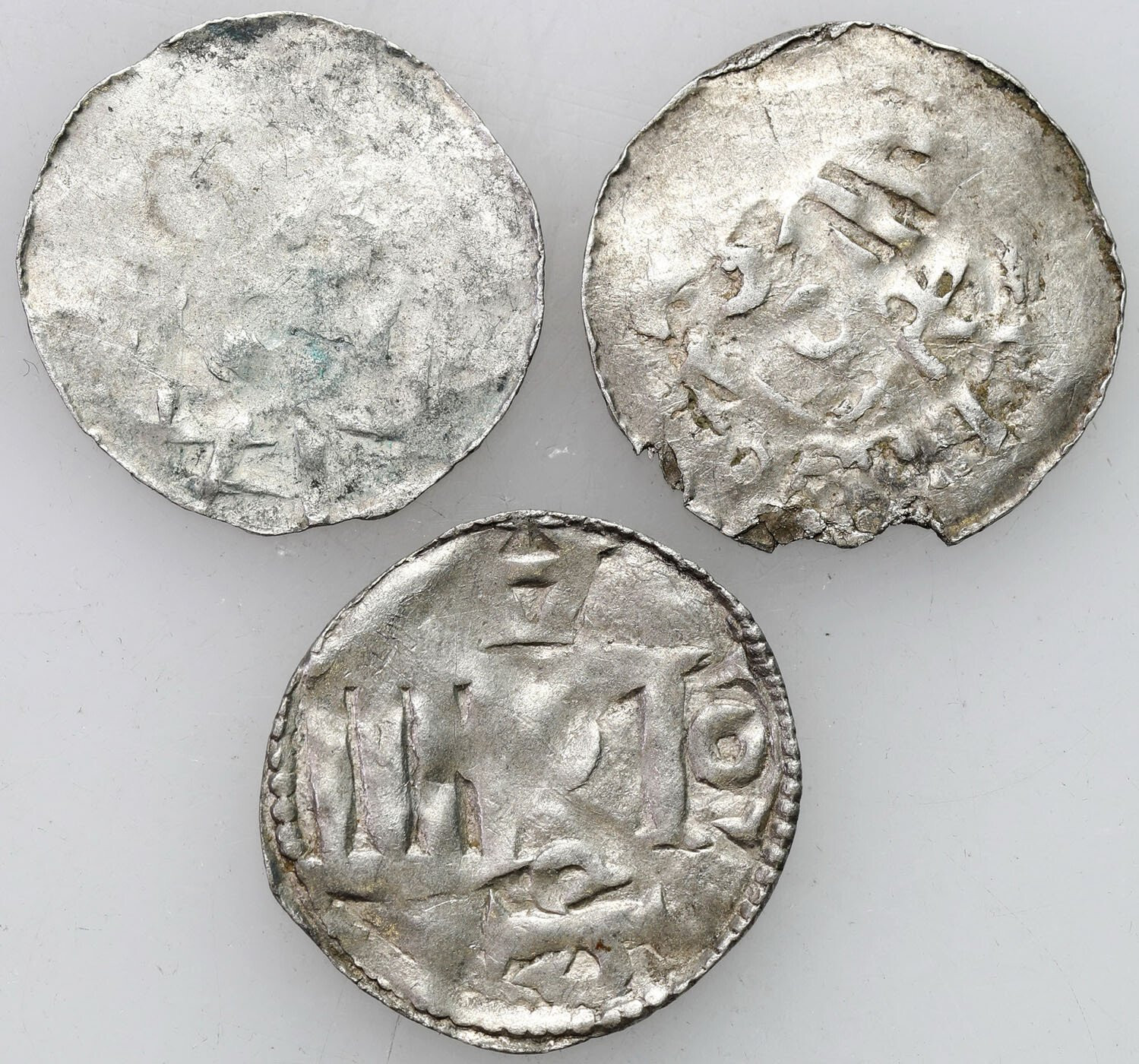 Niemcy, Dolna Lotaryngia - Kolonia, X/XI wiek. Denar typu kolońskiego i ich naśladownictwa, zestaw 3 monet