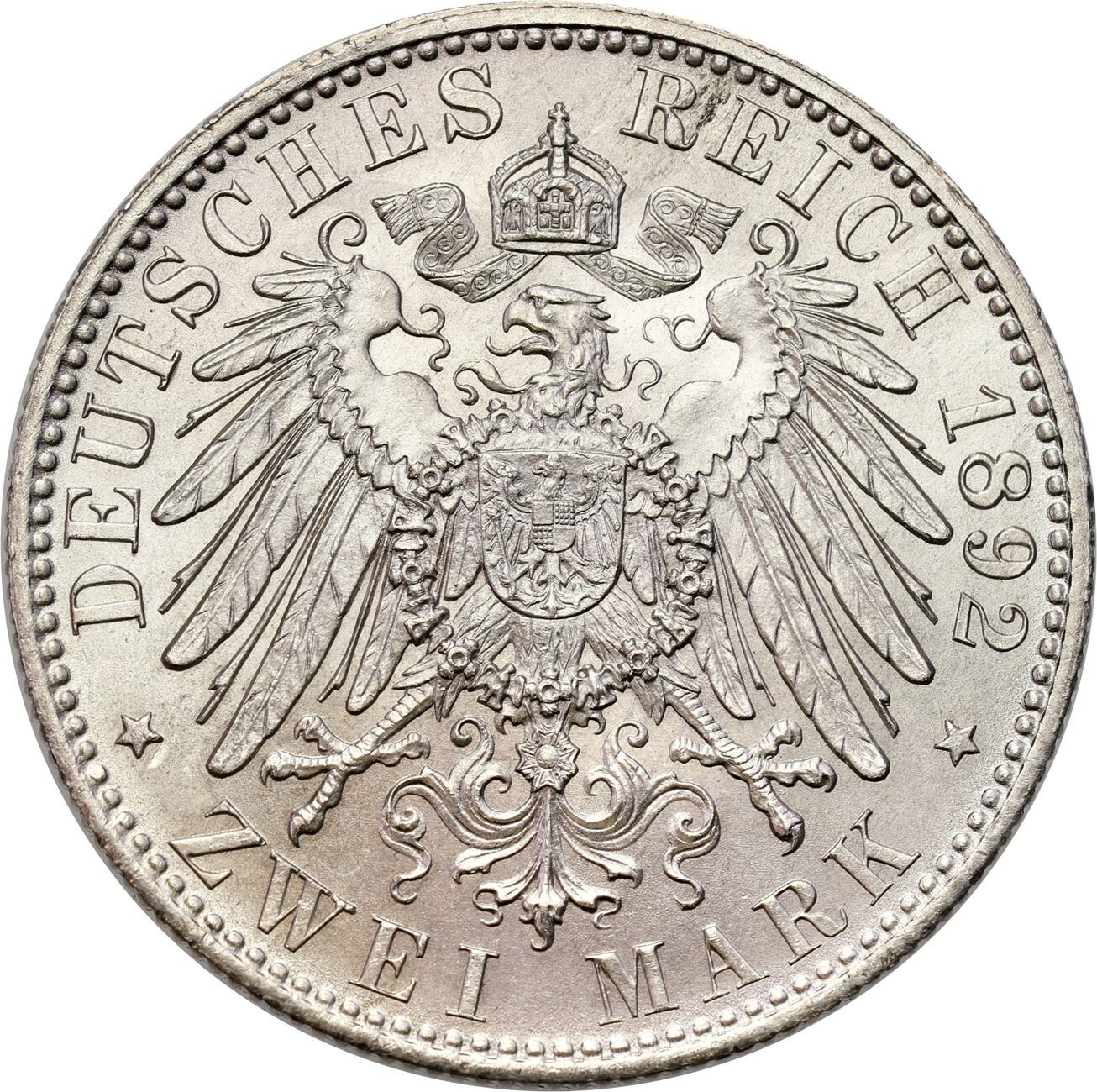 Niemcy, Saksonia-Weimar-Eisenach. Karol Aleksander (1853–1901). 2 marki 1892 A, Berlin – RZADKIE i PIĘKNE