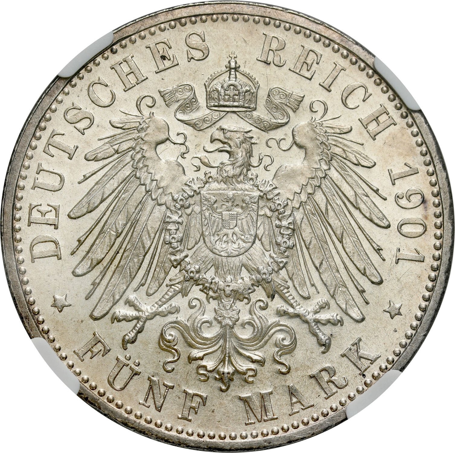 Niemcy, Sachsen-Meiningen. Jerzy II. 5 marek 1901 D, Monachium NGC MS63 - RZADKIE