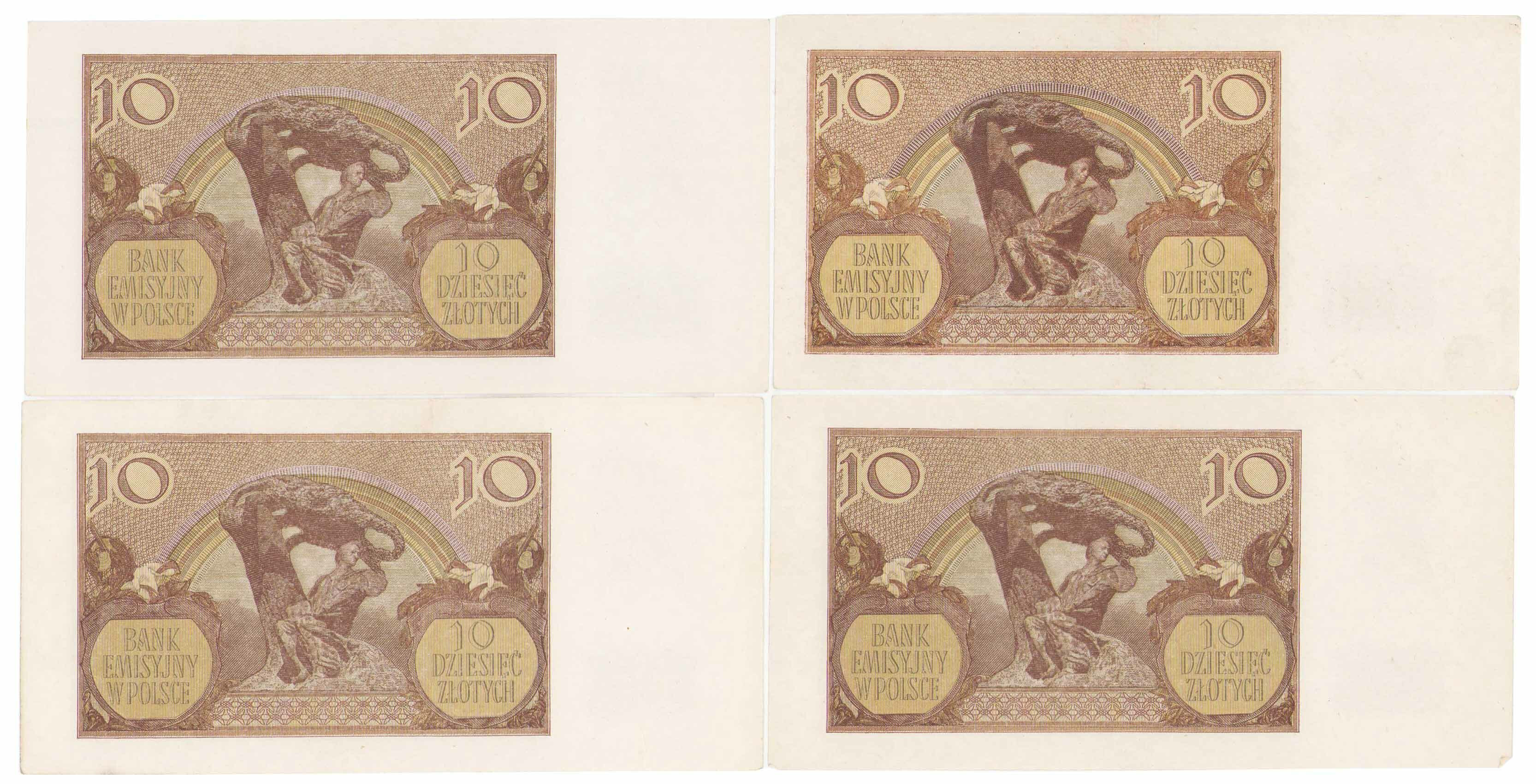 10 złotych 1940 seria J i L, 4 sztuki 
