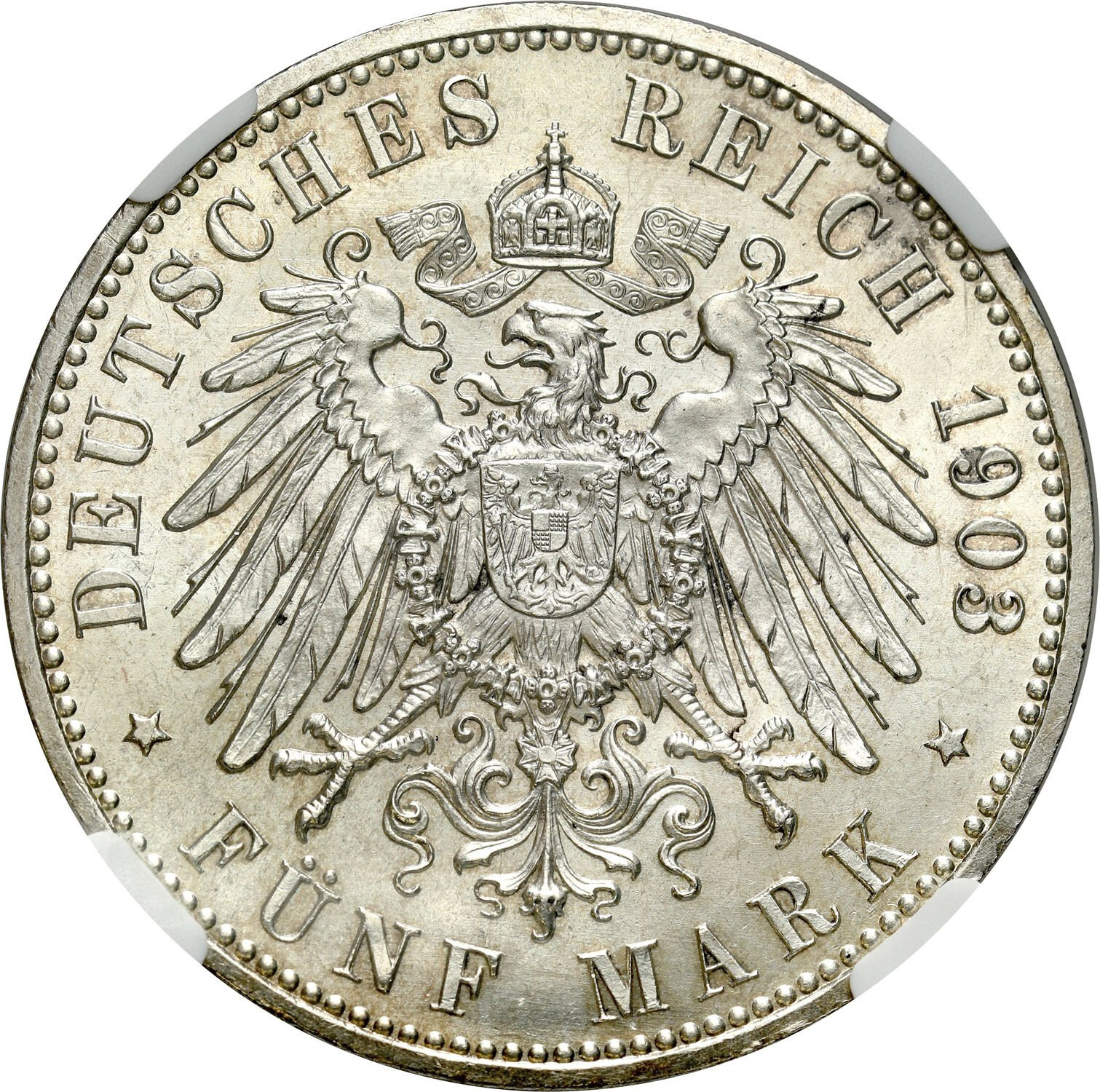 Niemcy, Saksonia-Weimar-Eisenach. Wilhelm Ernest (1901–1918). 5 marek 1903 A, Berlin NGC MS62 - PIĘKNE