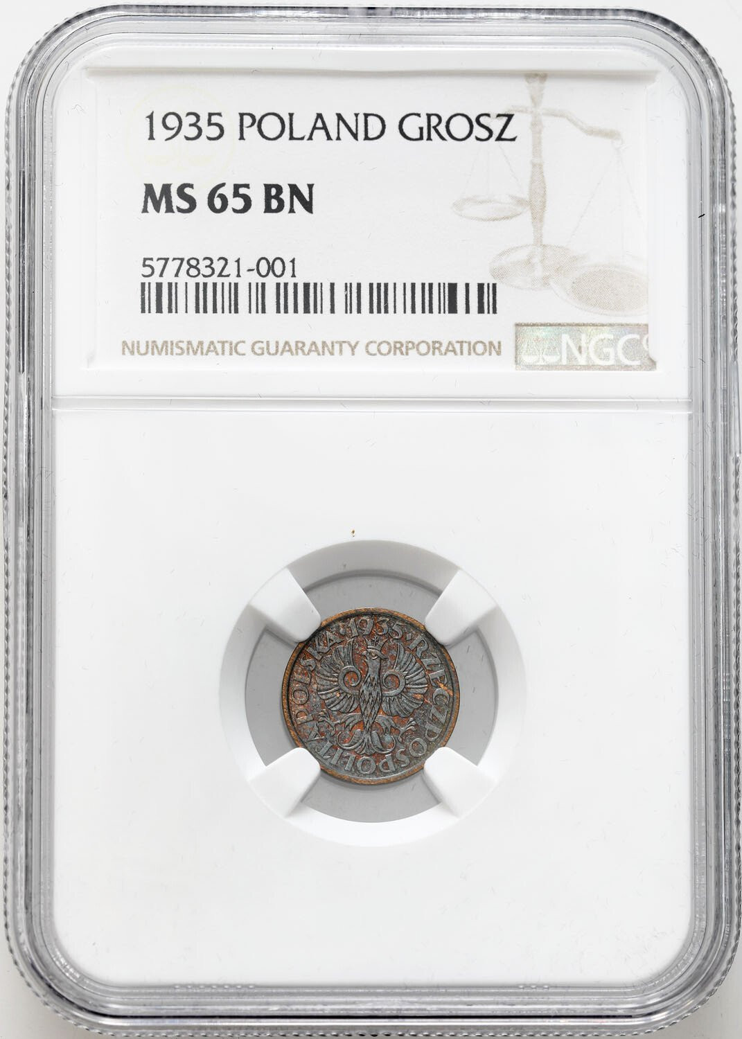 II RP. 1 grosz 1935 NGC MS65 BN (2MAX) - PIĘKNY