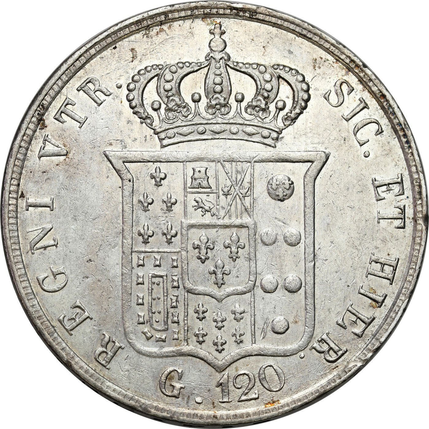 Włochy, Sycylia. Ferdinando II (1830-1859). Piastra - 120 Grani 1857 - ŁADNE