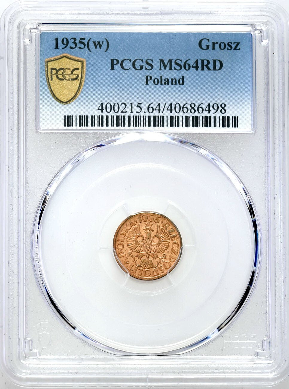 II RP. 1 grosz 1935 PCGS MS64 RD (MAX) – CZERWONY