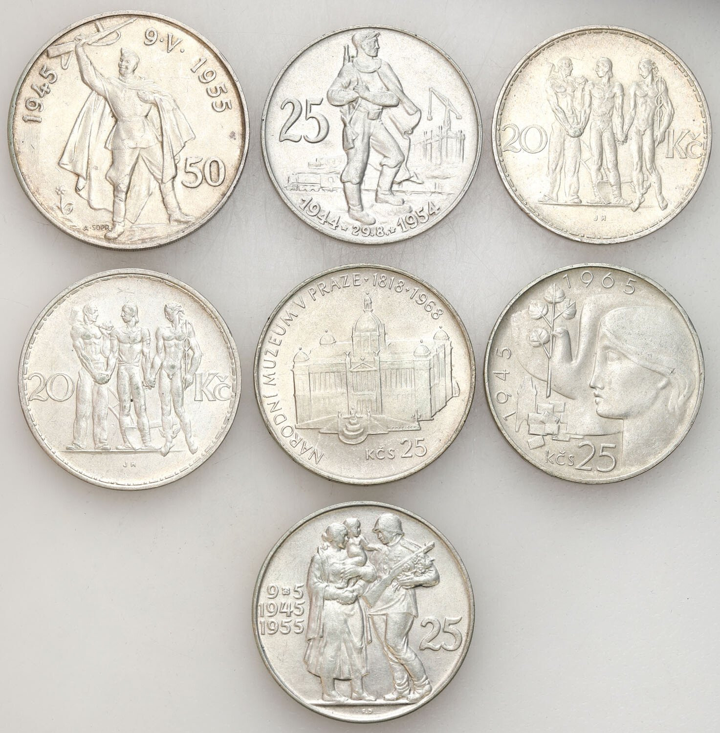 Czechosłowacja. 12 - 50 koron 1933-1968, zestaw 7 monet